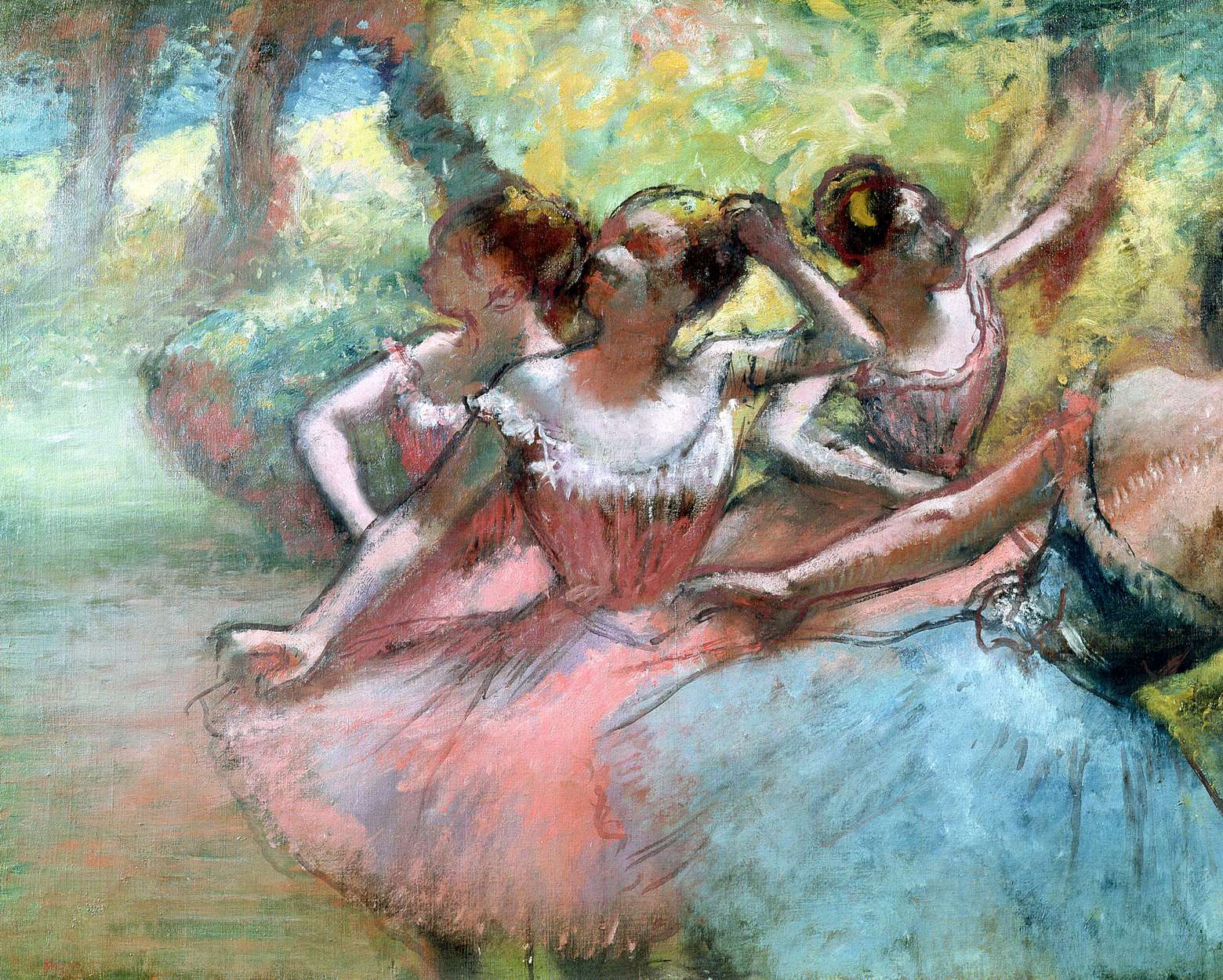             Fototapete "Vier Ballerinas auf der Bühne" von Hilaire Degas
        