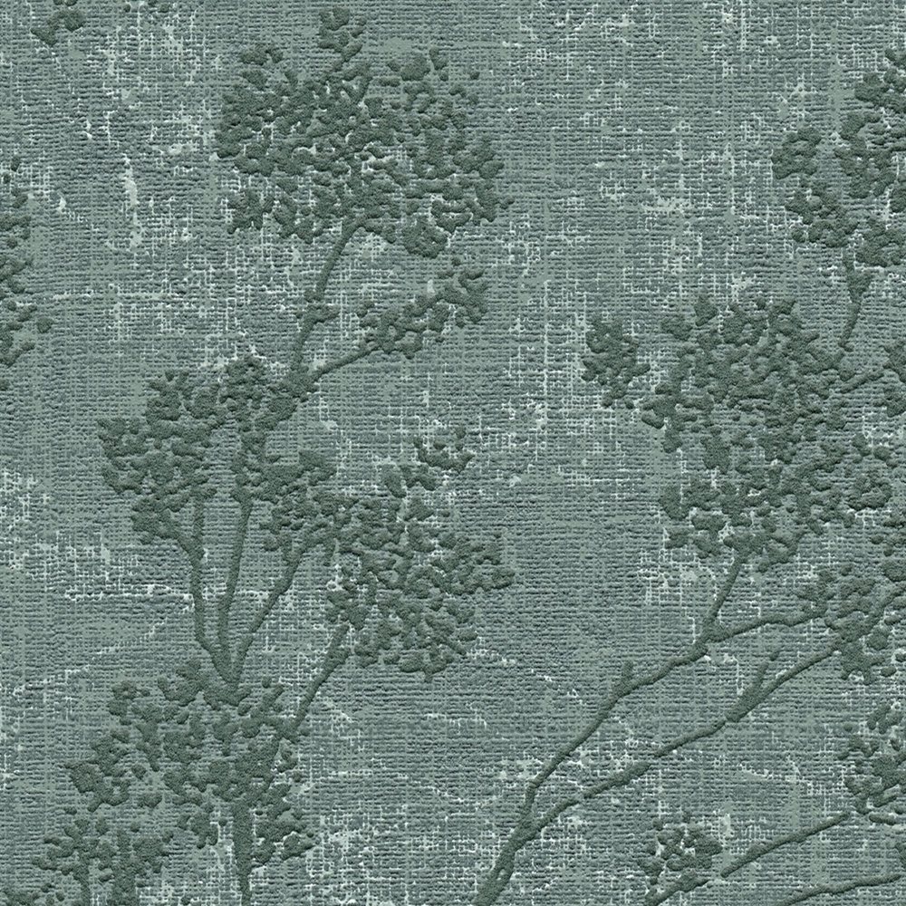             Tapete Blätter Muster in Leinen-Optik – Grün
        