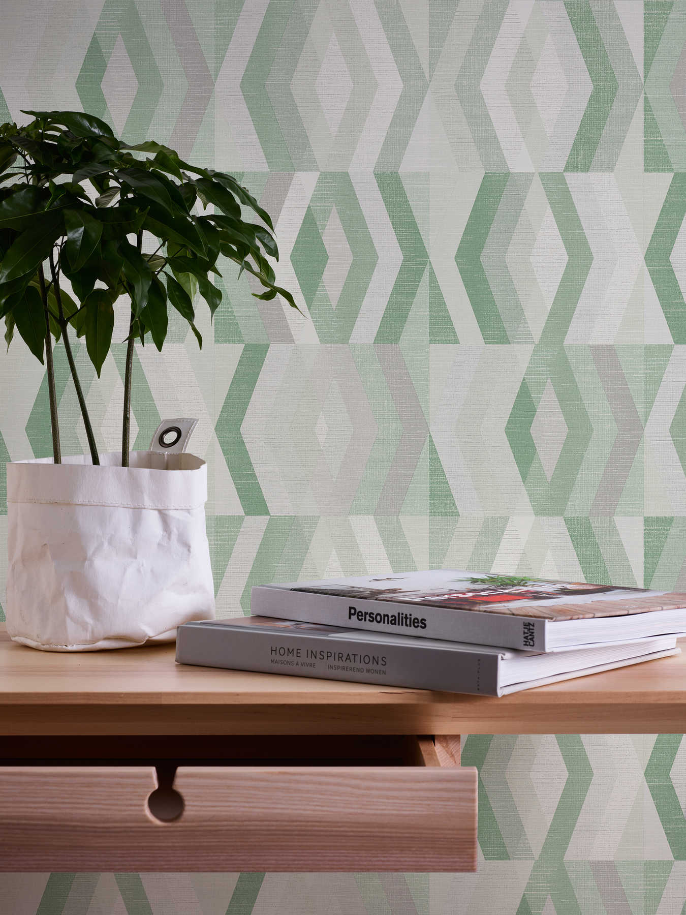             Tapete Scandinavian Stil mit geometrischem Muster - Grün, Grau
        