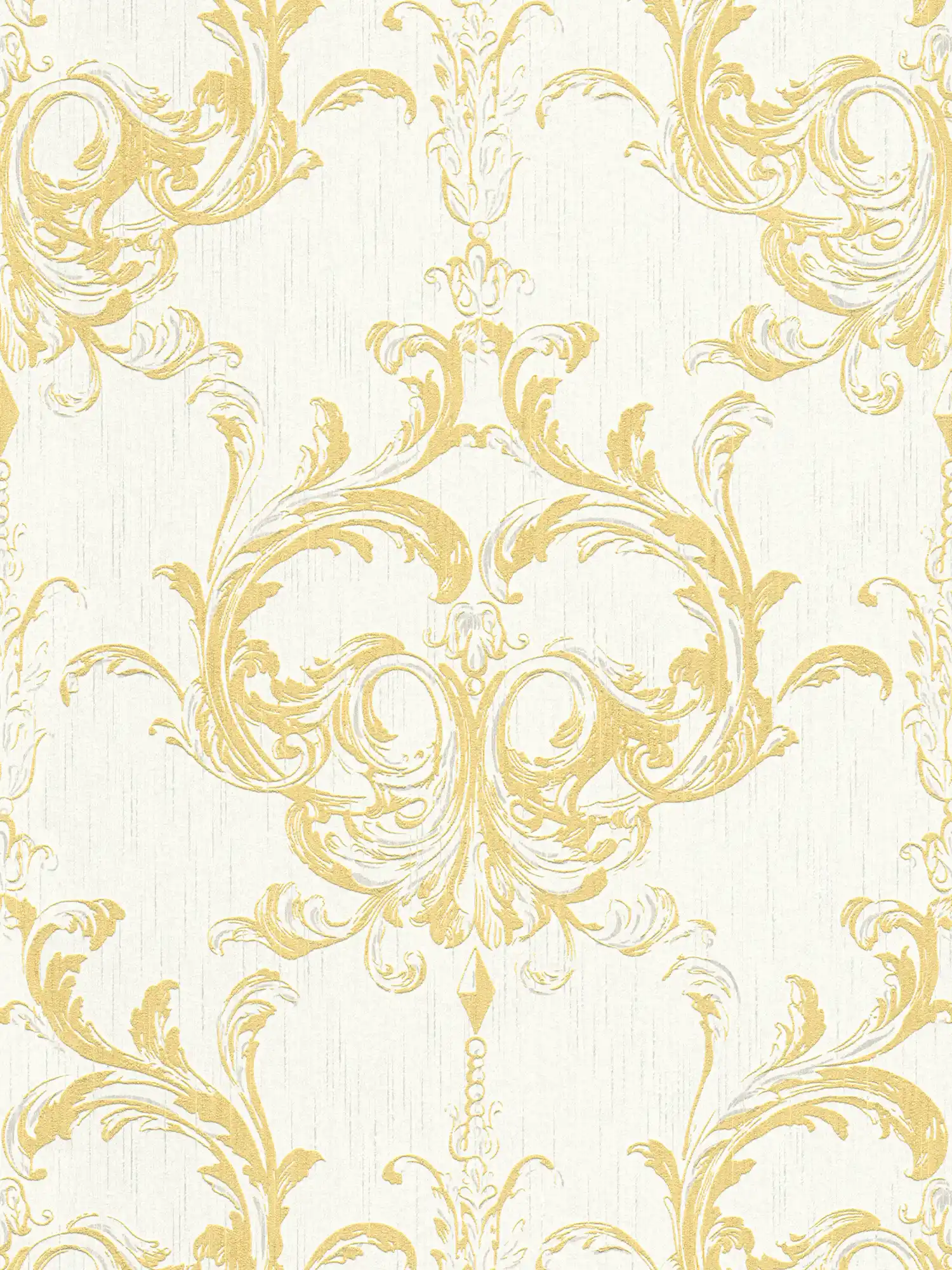         Vliestapete historisches Ornament Design mit Struktureffekt – Gold, Weiß
    