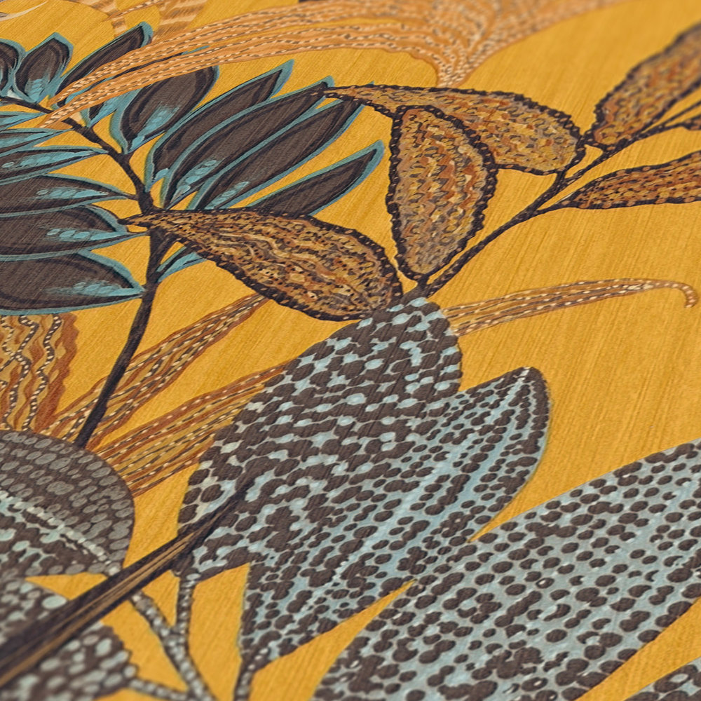             Tapete mit Blätter-Motiv in leuchtenden Farben – Braun, Bunt, Gelb
        