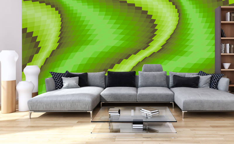             Ausgefallende Fototapete modern, grafisch & 3D-Effekt – Grün, Schwarz
        