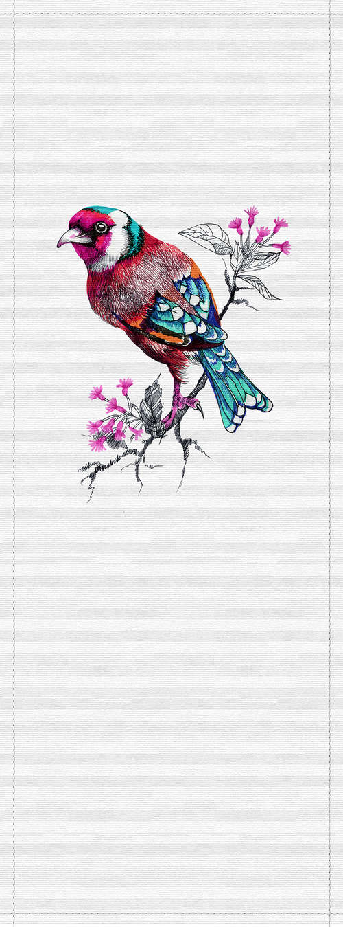             Spring panels 3 - Fotopaneel mit bunter Vogel Zeichnung- Gerippter Struktur – Grau, Türkis | Mattes Glattvlies
        