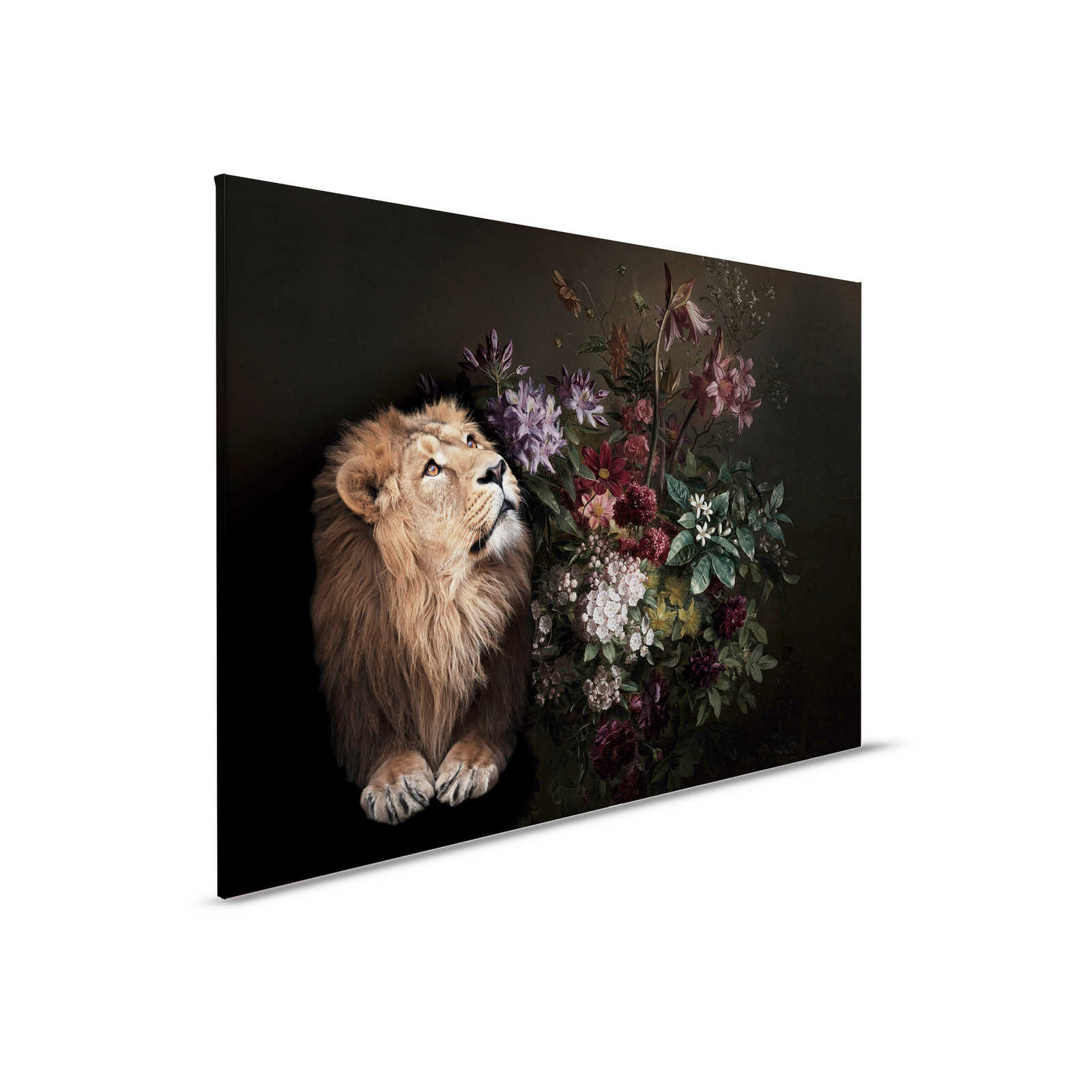         Leinwandbild Löwe Portrait mit Blumen – 0,90 m x 0,60 m
    