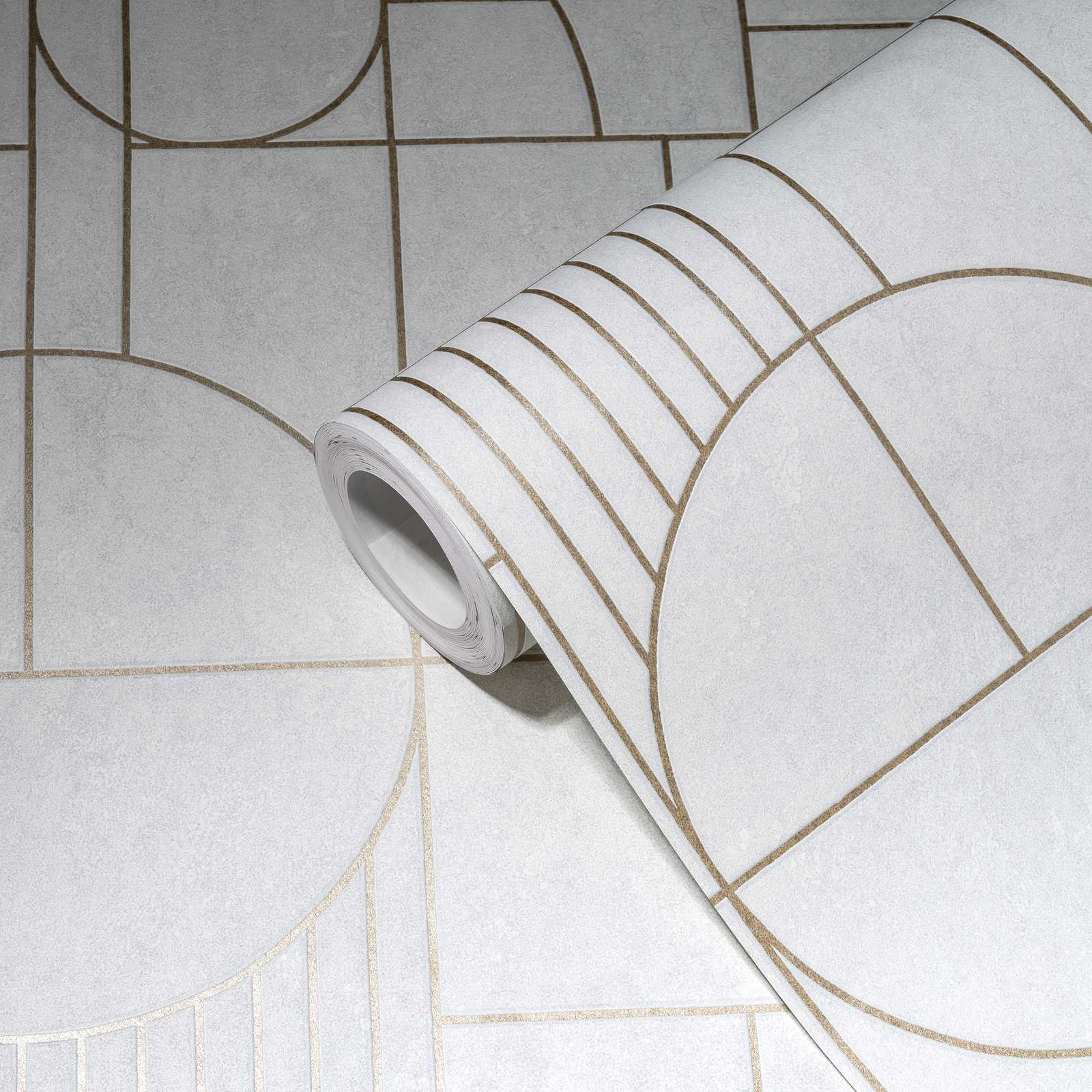             Fliesenoptik Tapete Art Deco Design marmoriert – Metallic, Weiß
        