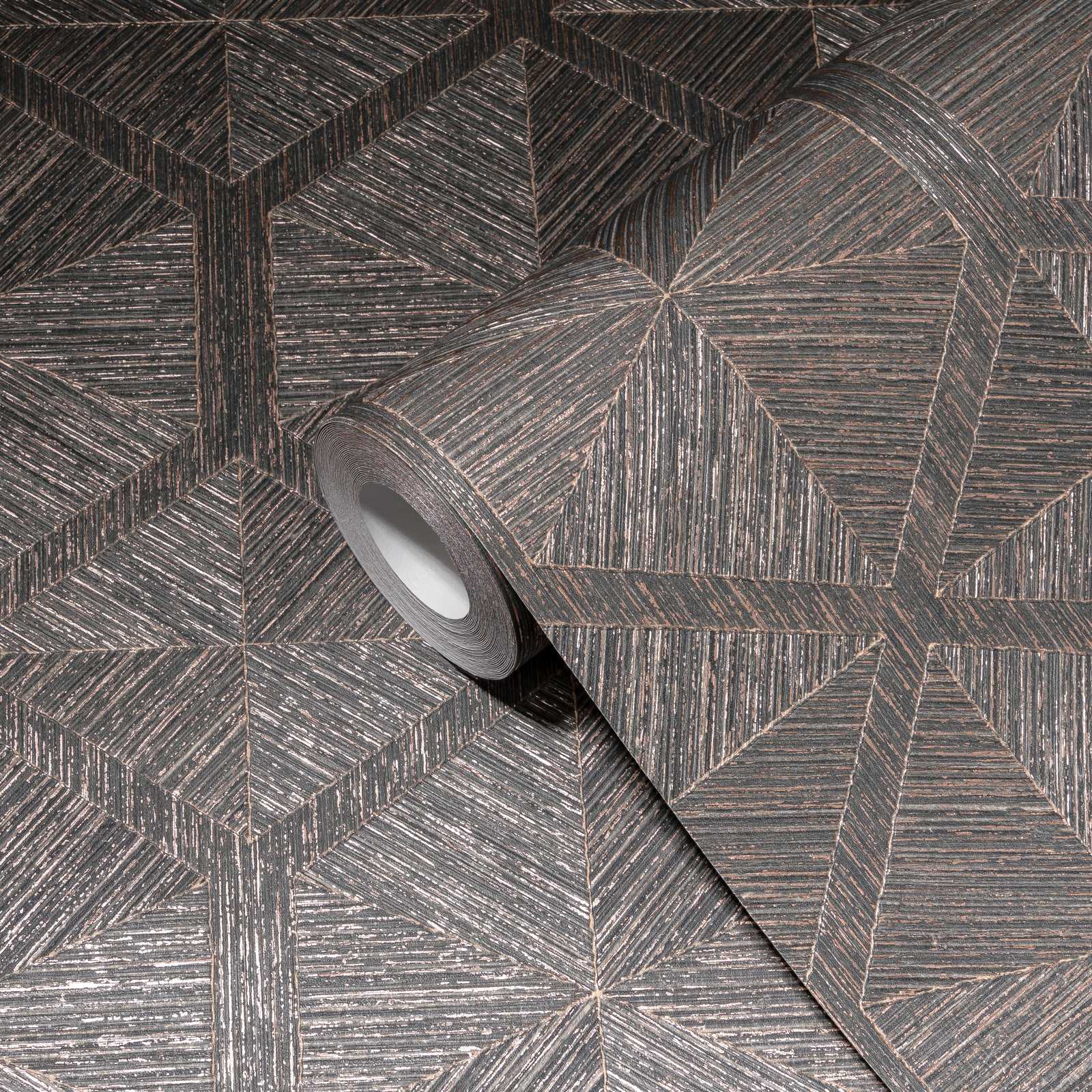             Tapete Grafik-Muster Holzoptik mit Metallic Effekt – Braun, Metallic
        
