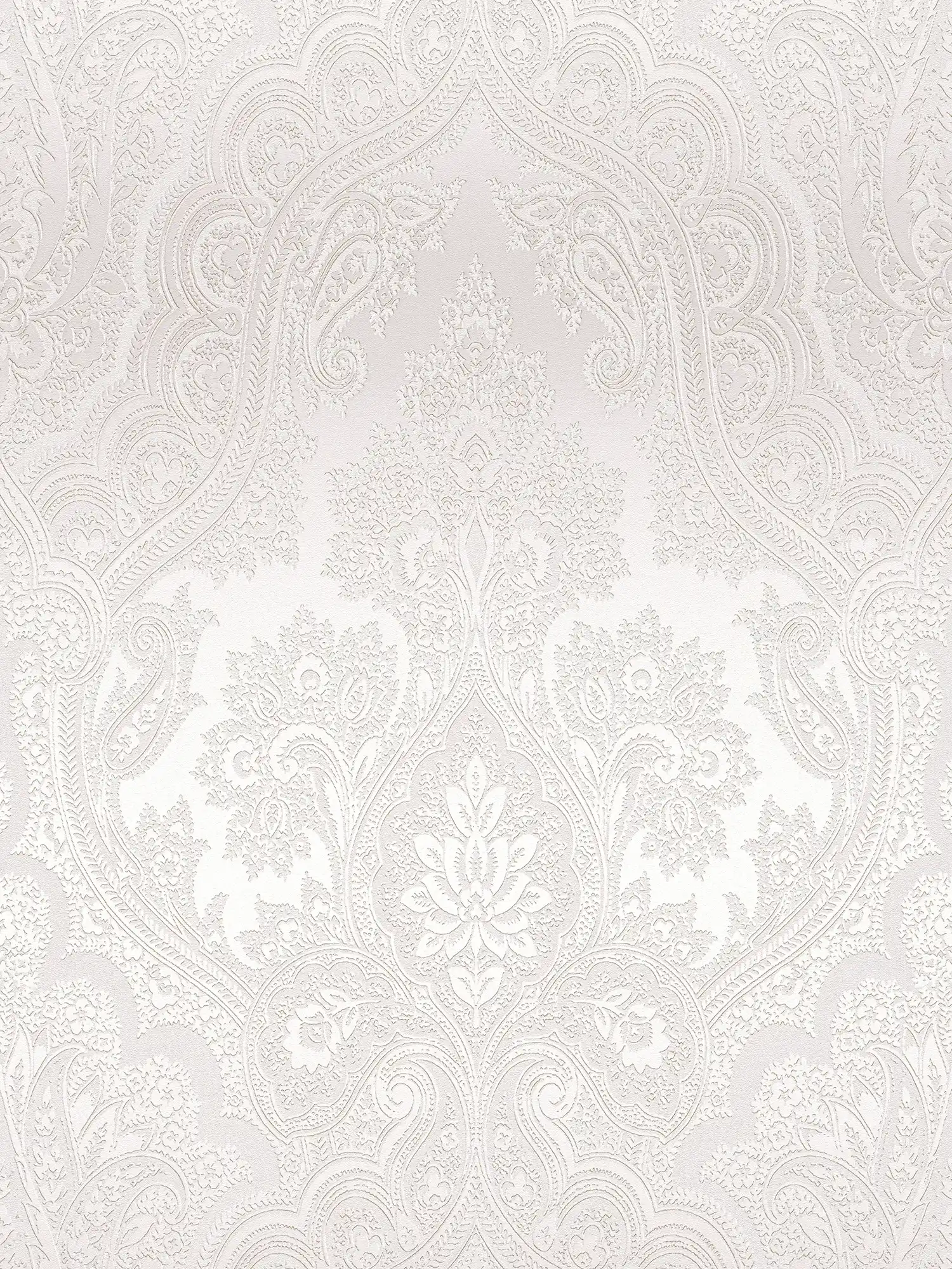         Silbergraue Tapete mit Ornamentmuster im Boho Look – Metallic, Grau
    