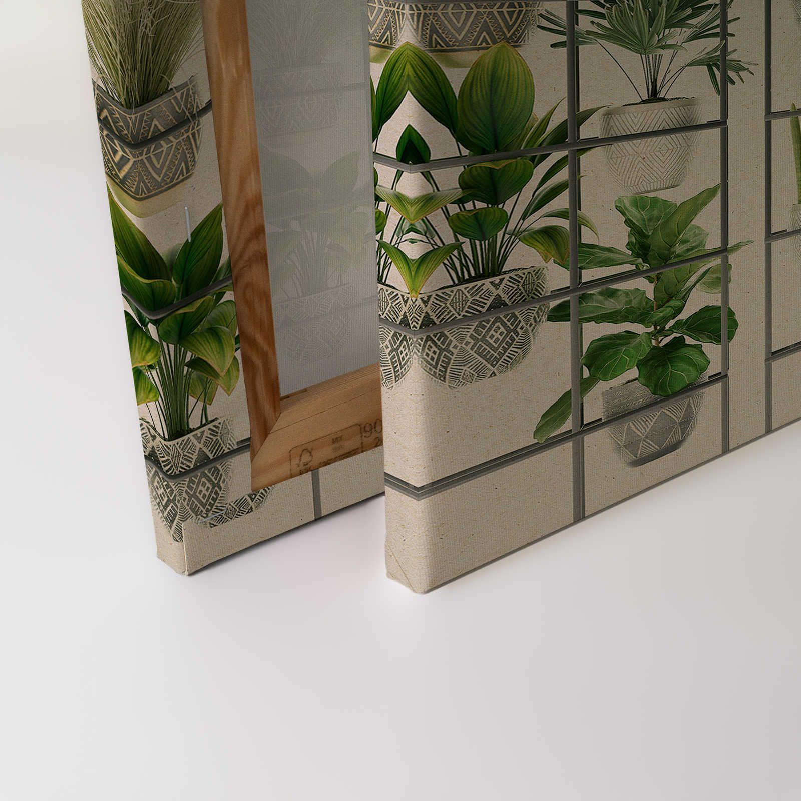             Plant Shop 2 - Leinwandbild moderne Pflanzenwand in Grün & Grau – 0,90 m x 0,60 m
        