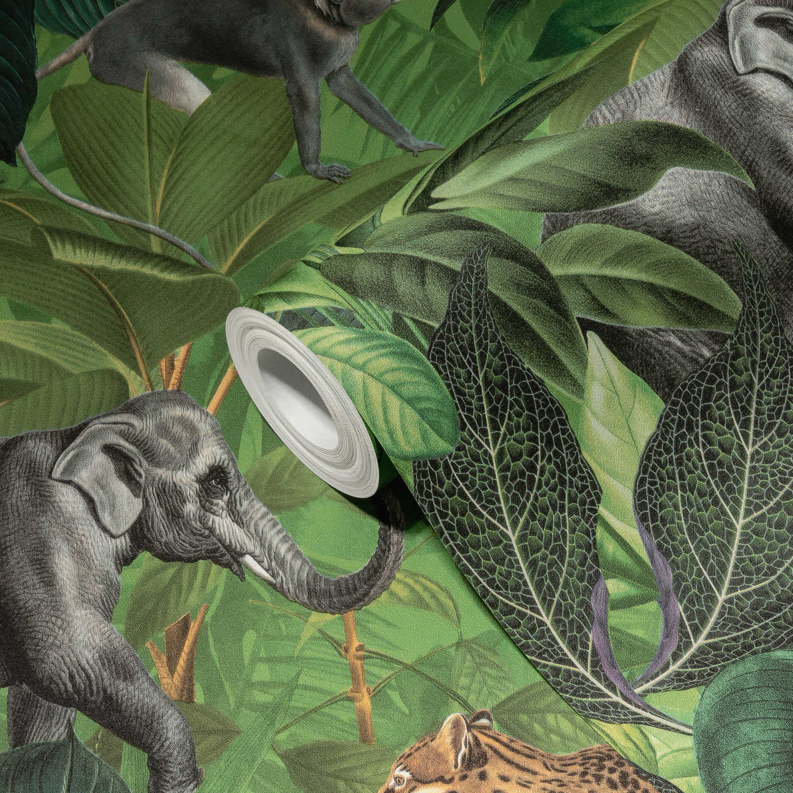             Dschungel Tapete mit Tieren, Kindermotiv – Grün
        