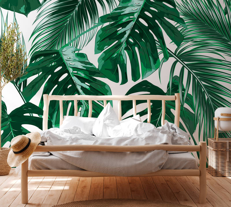             Palmenblätter Fototapete im Kunst Stil – Grün, Weiß
        
