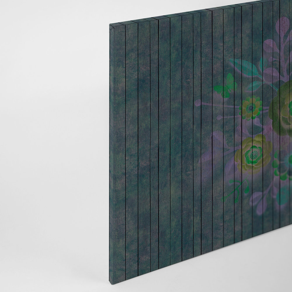             Spray Bouquet 2 - Leinwandbild in Holzpaneele Struktur mit Blumen auf Bretterwand – 0,90 m x 0,60 m
        