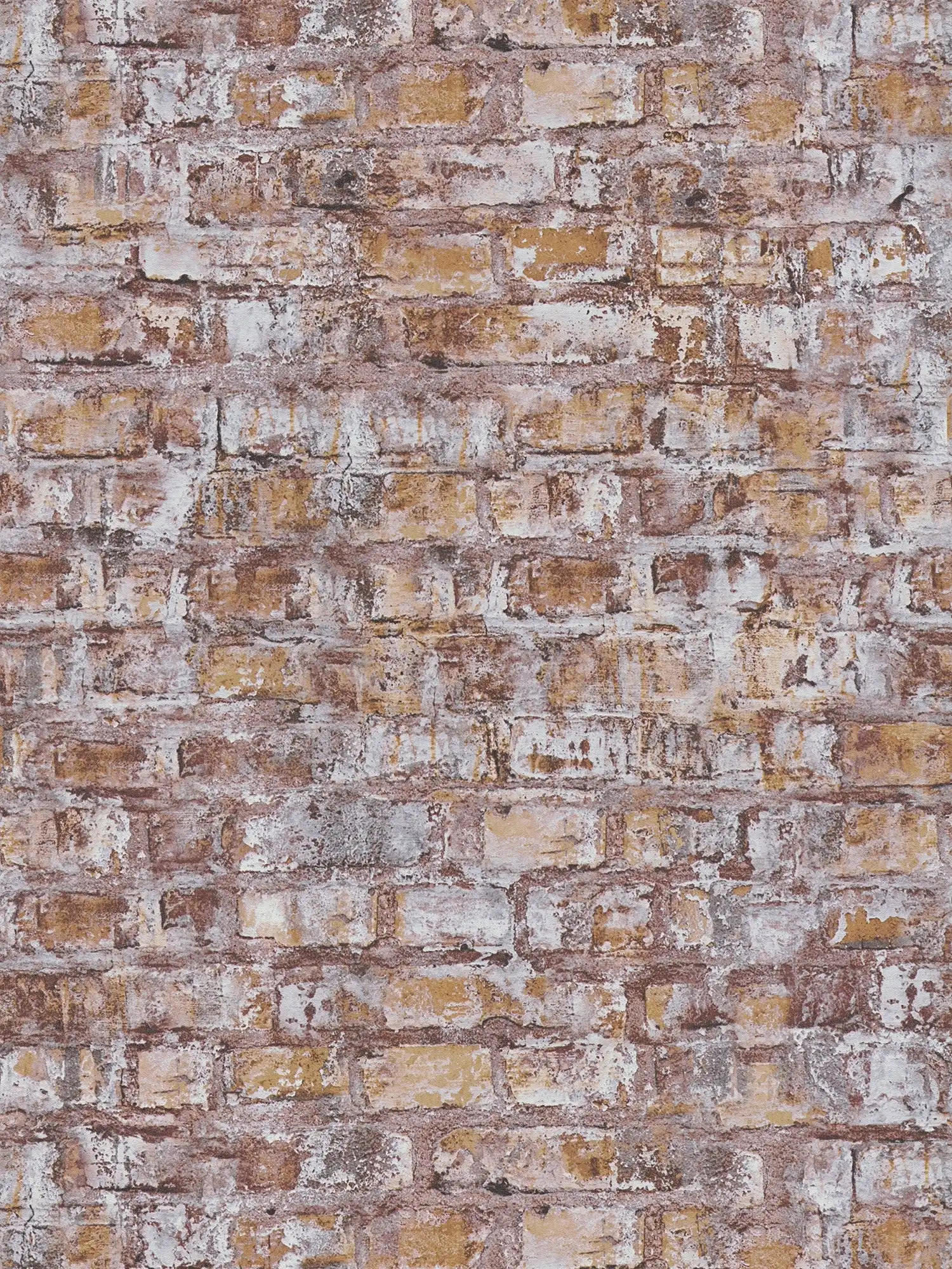 Vliestapete in Ziegelsteinoptik mit Mauerdesign – grau, braun, weiß, rostfarben
