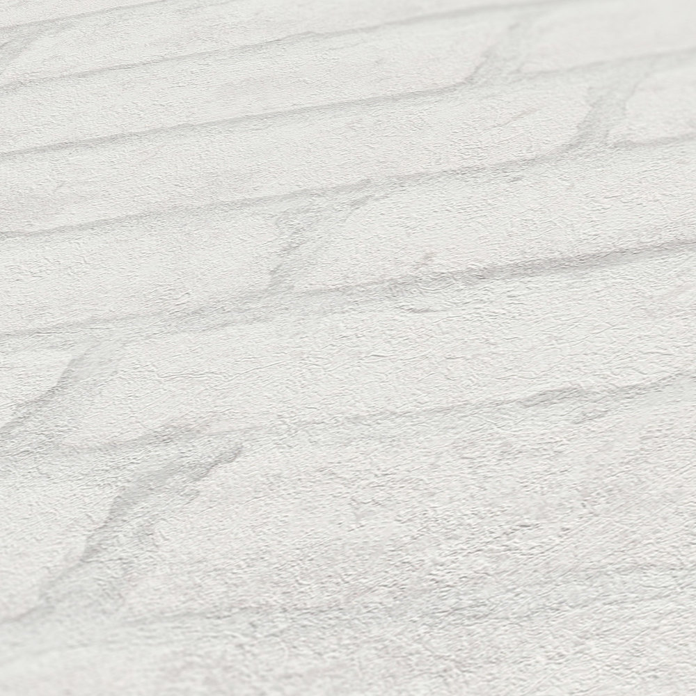             Helle Steintapete Ziegel-Muster im Industrial Design – Weiß, Grau
        