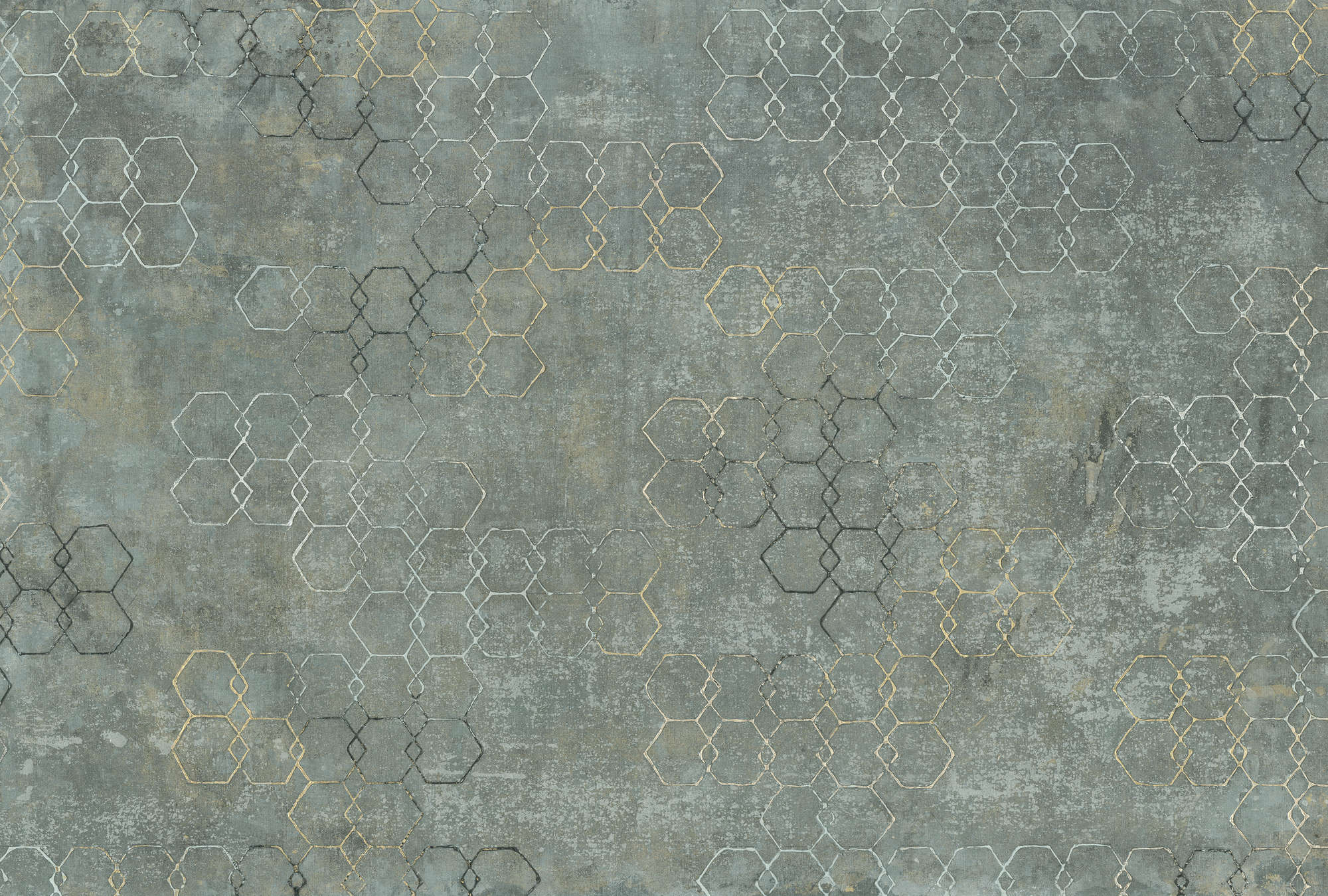             Fototapete Betonoptik Hexagon-Design & Industrial Look – Grau, Weiß, Gold
        