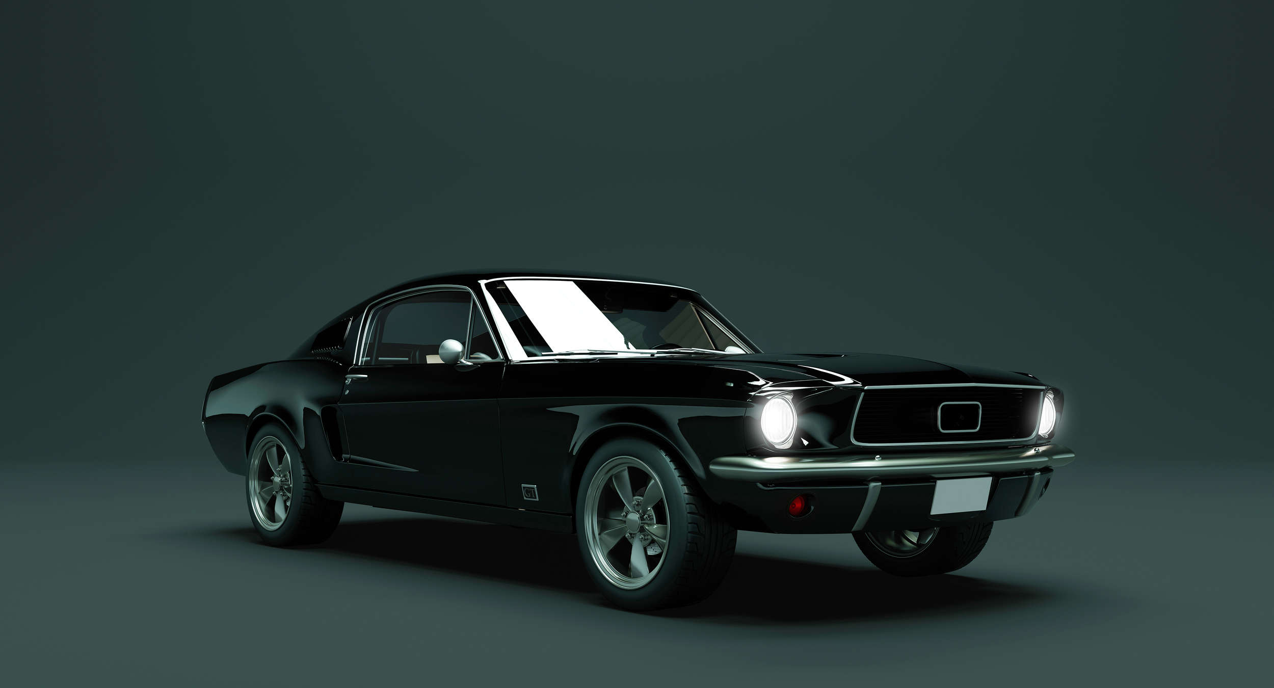             Mustang 2 - Fototapete, Mustang 1968 Vintage Car – Blau, Schwarz | Struktur Vlies
        