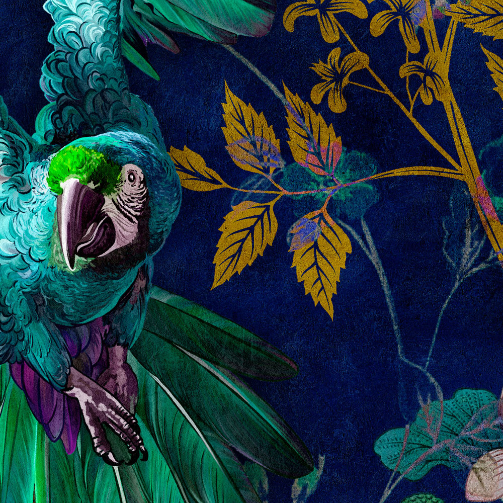             Tropical Hero 1 – Fototapete Blumen & Papagei intensive Farben
        