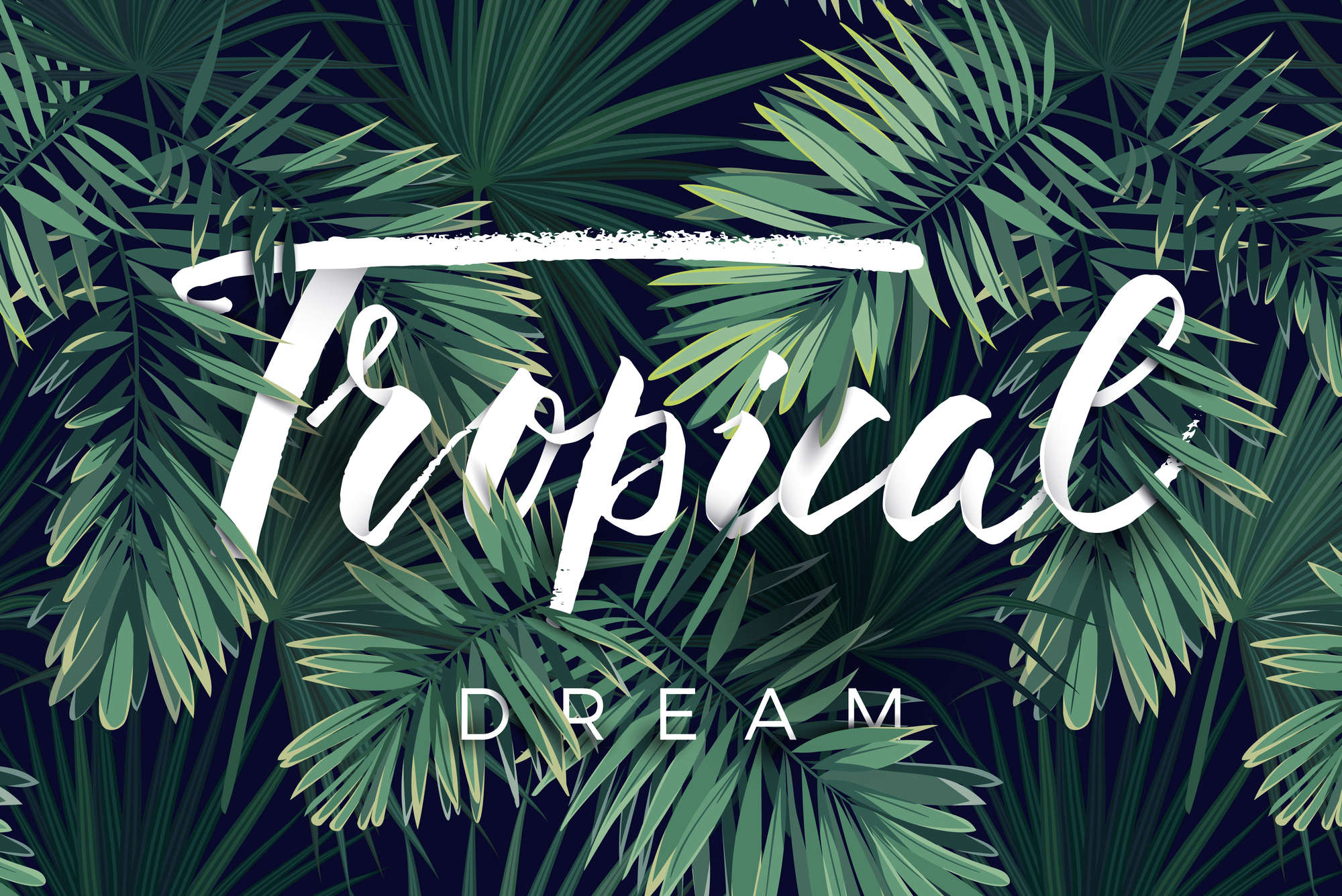             Grafik Fototapete "Tropical Dream" Schriftzug auf Perlmutt Glattvlies
        