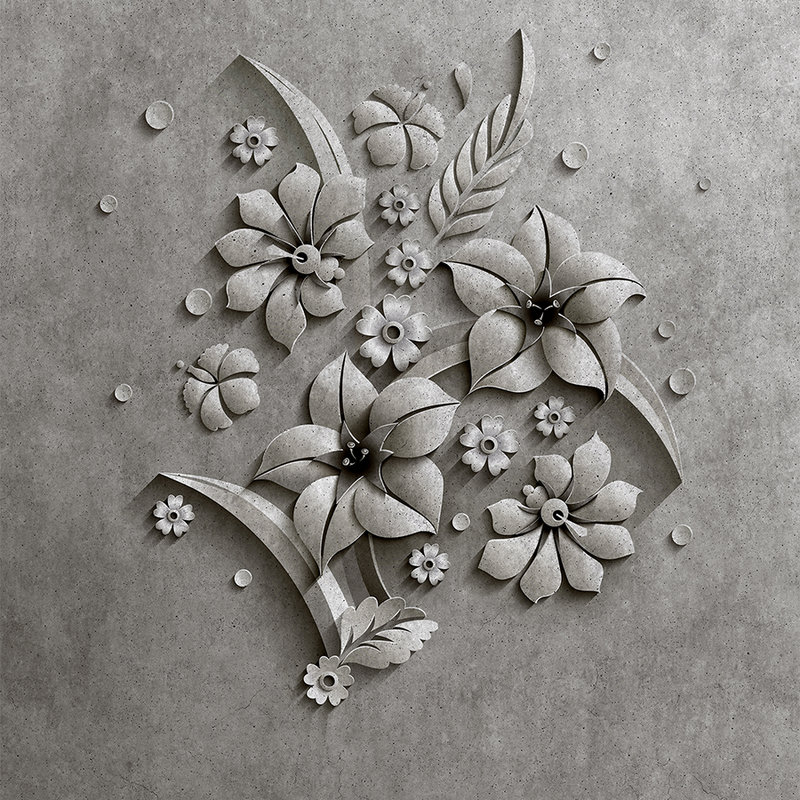 Relief 1 - Fototapete in Beton Struktur eines Blütenrelief – Grau, Schwarz | Premium Glattvlies
