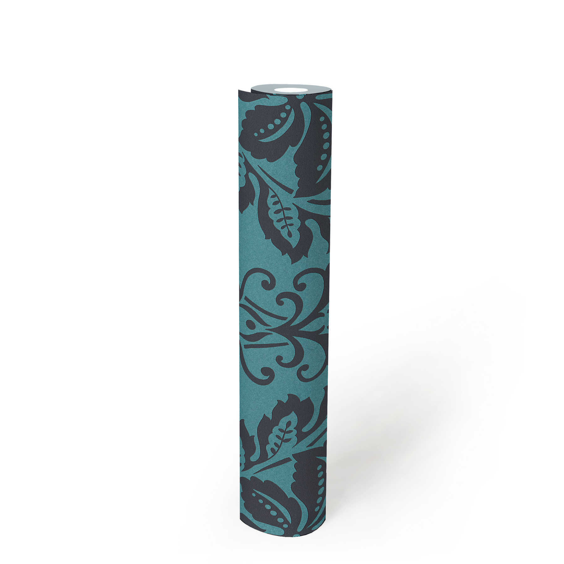             Neo-Klassik Ornament Tapete, floral – Blau, Schwarz
        