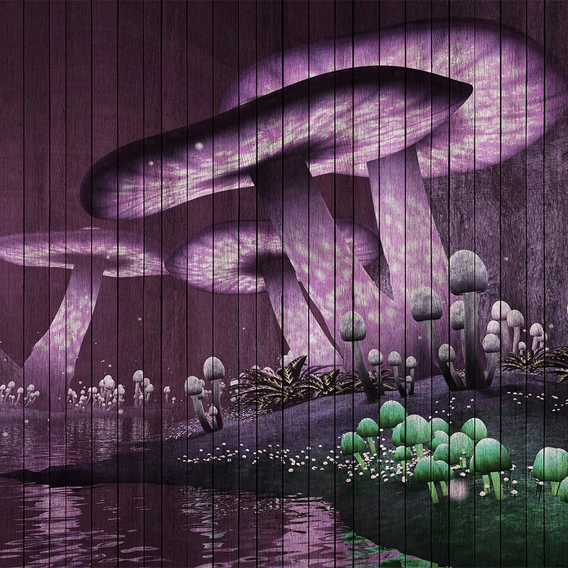         Fantasy 2 - Fototapete magischer Wald mit Holzpaneele Struktur – Grün, Violett | Premium Glattvlies
    