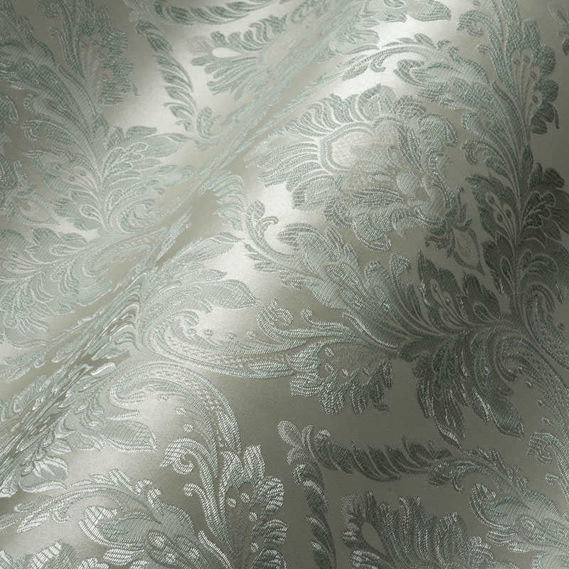             Metallic Effekt Tapete mit floralem Ornamenten – Grün
        