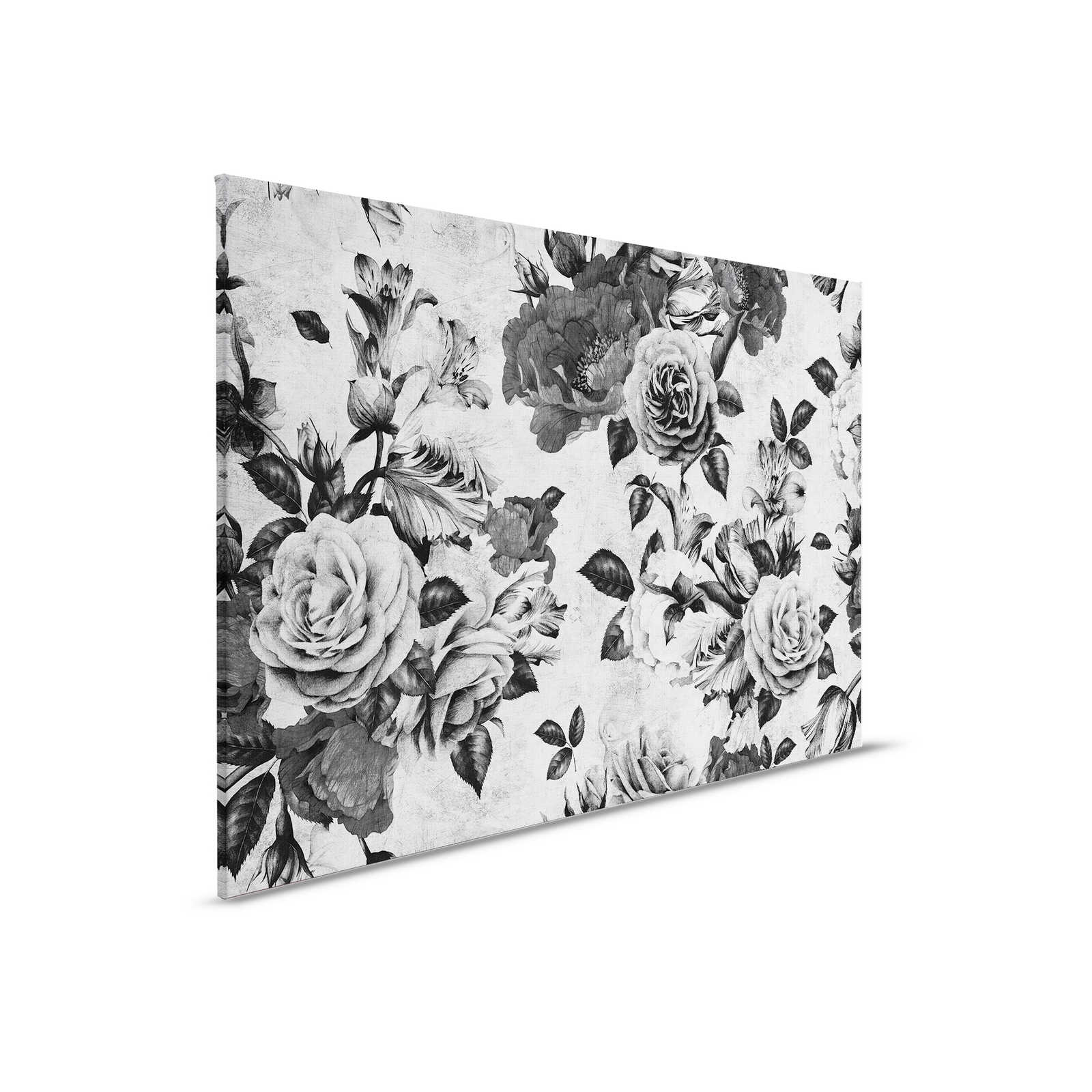 Spanish rose 1 - Rosen Leinwandbild mit Schwarz-Weiß Blüten – 0,90 m x 0,60 m
