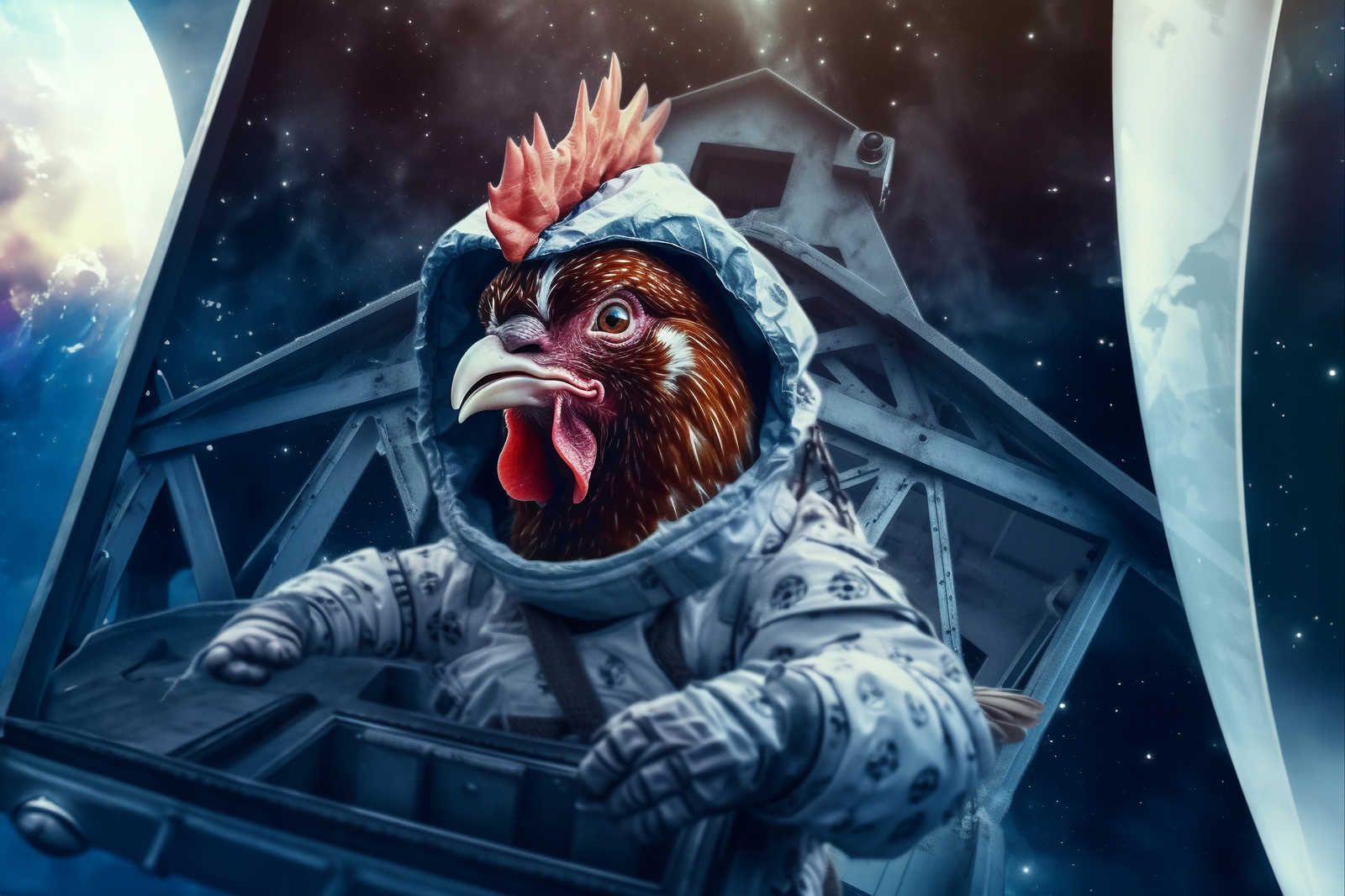             KI-Leinwandbild »Space Chicken« – 90 cm x 60 cm
        
