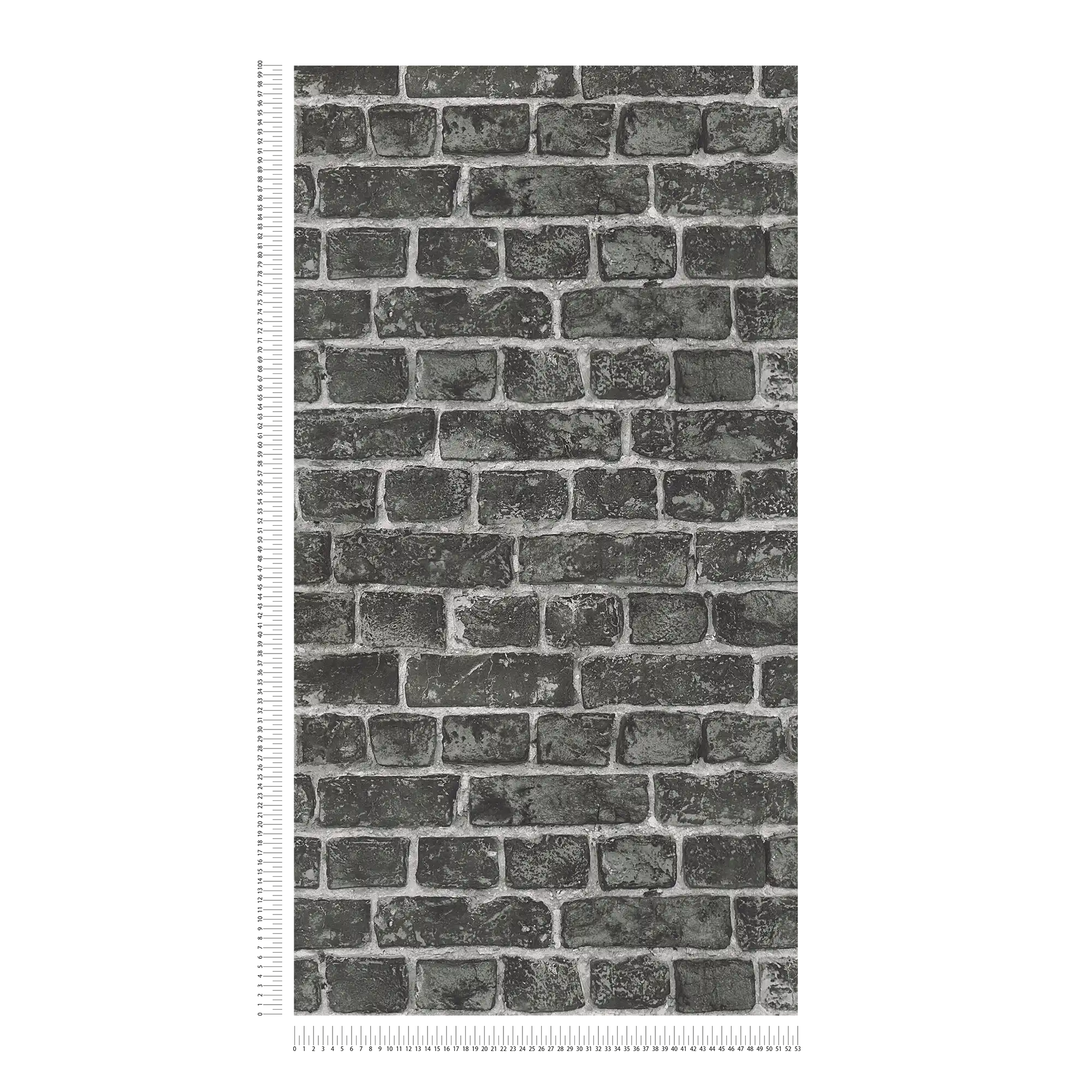             Natursteinmauer Tapete mit dunkelgrauen Ziegeln und hellen Fugen – Schwarz, Grau
        