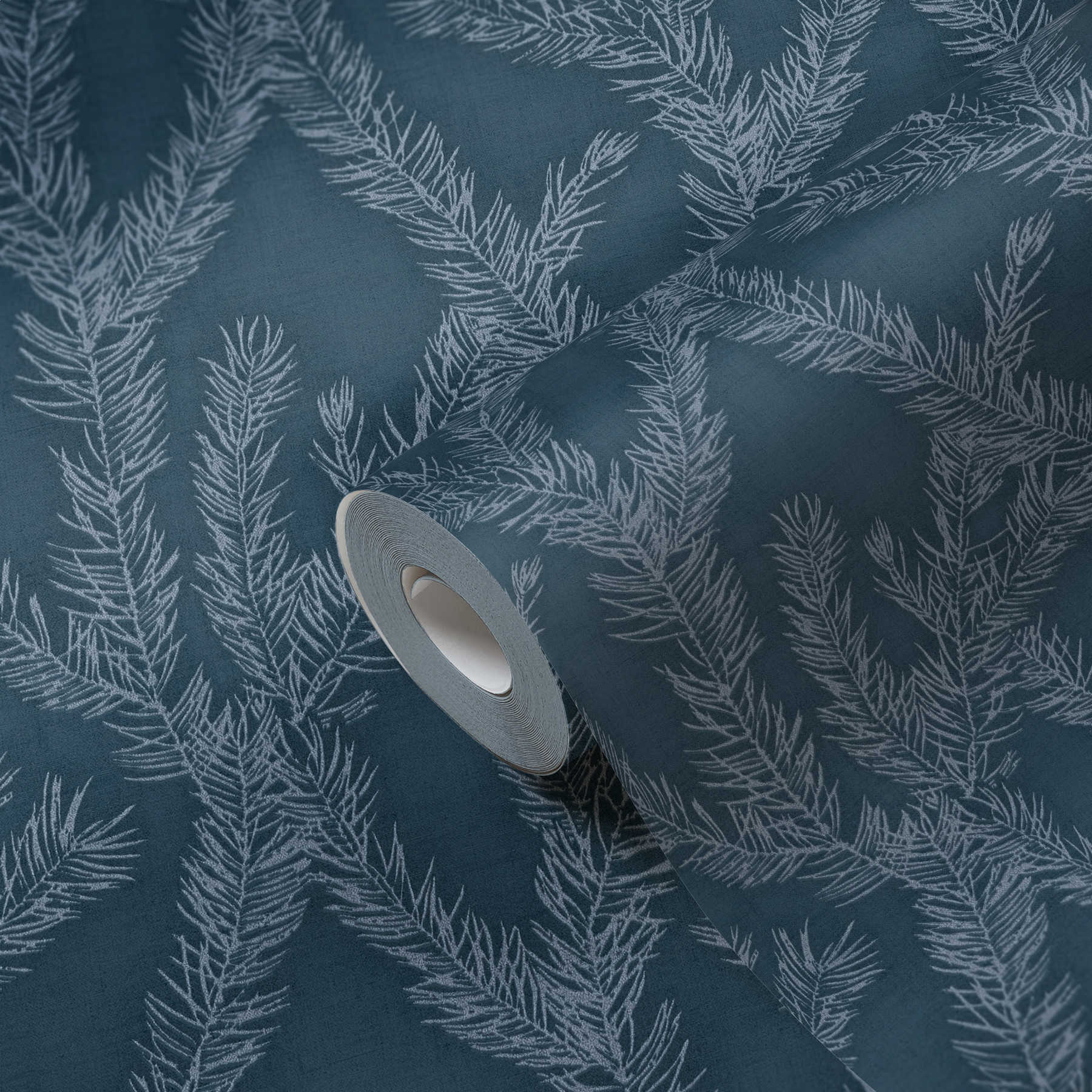             Wohnzimmer Tapete Natur Design mit Metallic-Akzenten – Blau
        