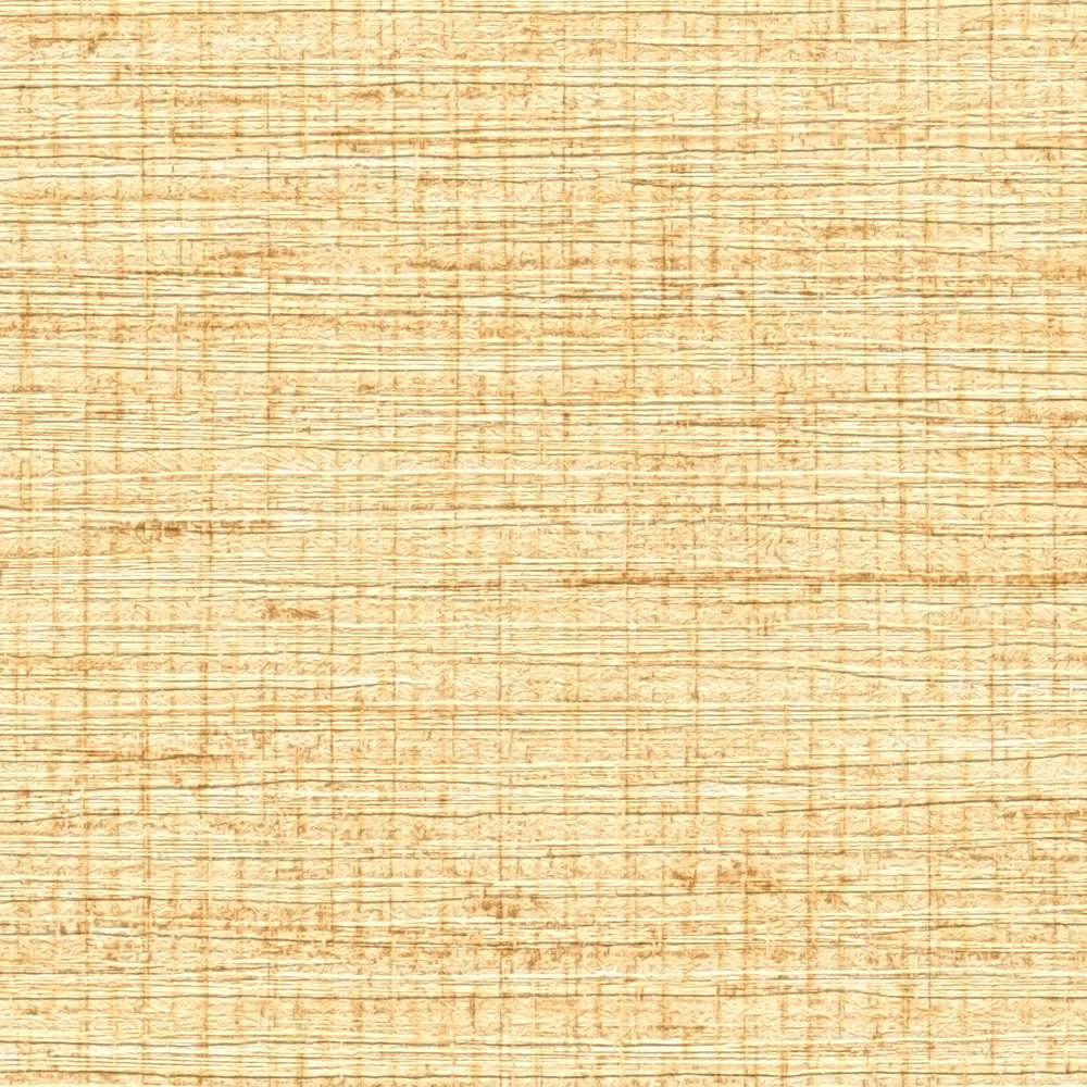             Gelbe Tapete mit Bastgewebe-Muster im Ethno Stil
        