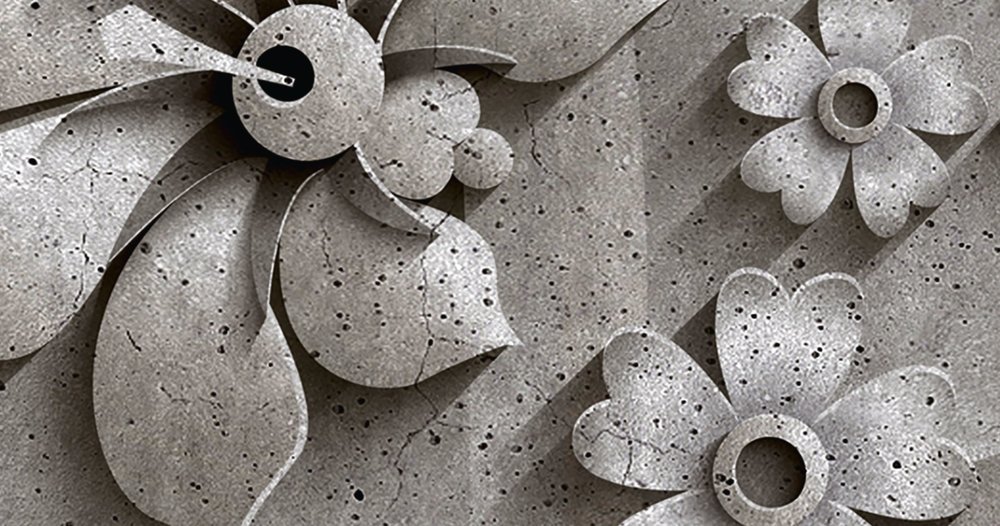             Relief panel 1 - Fotopaneel Blütenrelief in Beton Struktur – Grau, Schwarz | Premium Glattvlies
        