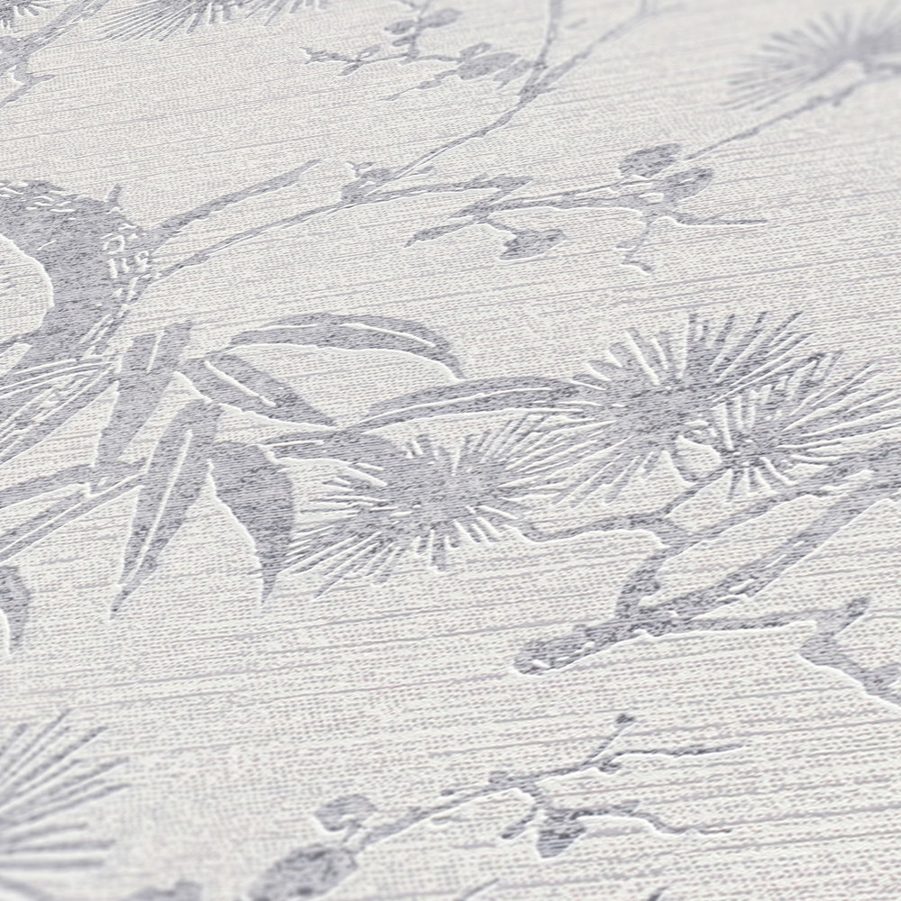             Tapete mit natürlichem Design im Asia Style – Grau, Metallic, Weiß
        