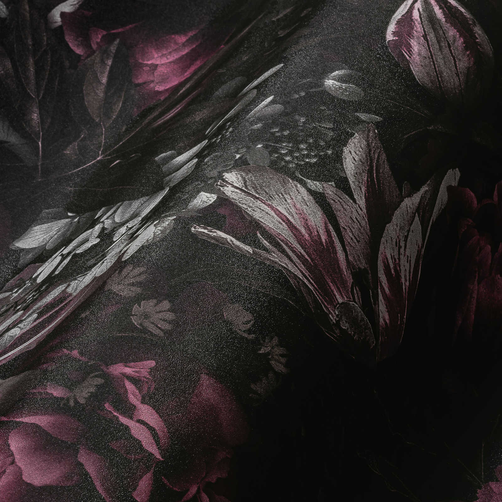             Tapete Rosen & Tulpen im Klassik Stil – Rosa, Grau
        