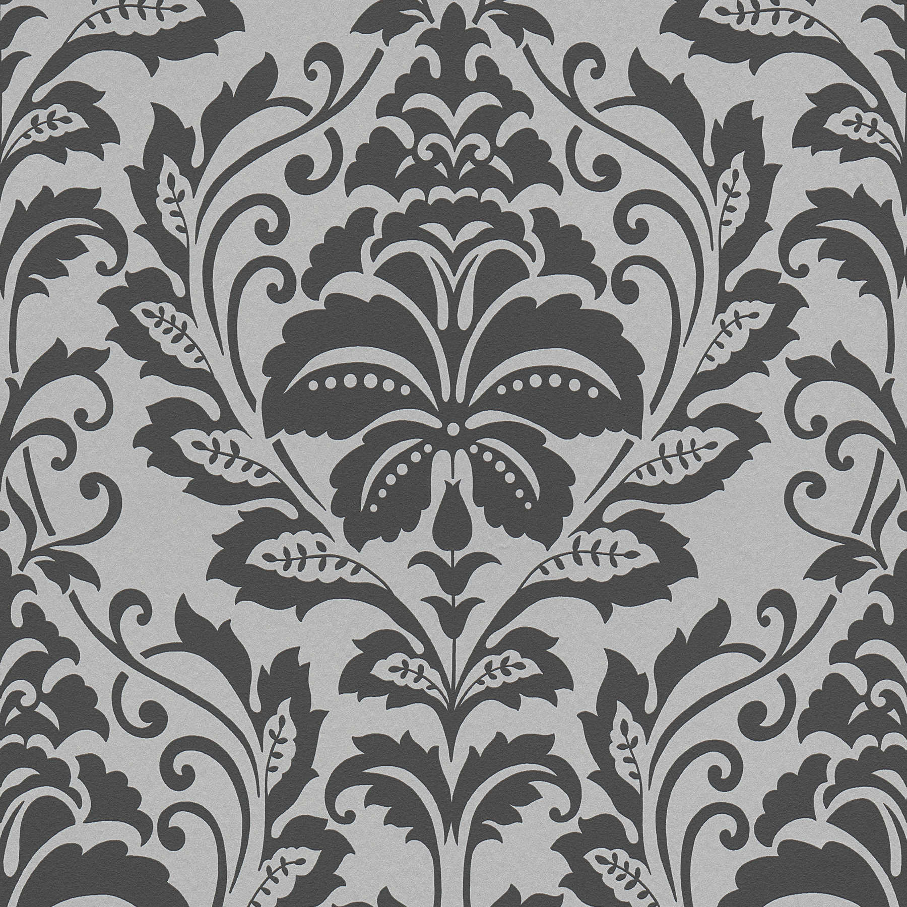 Neo-Klassik Ornament Tapete, floral – Grau, Schwarz
