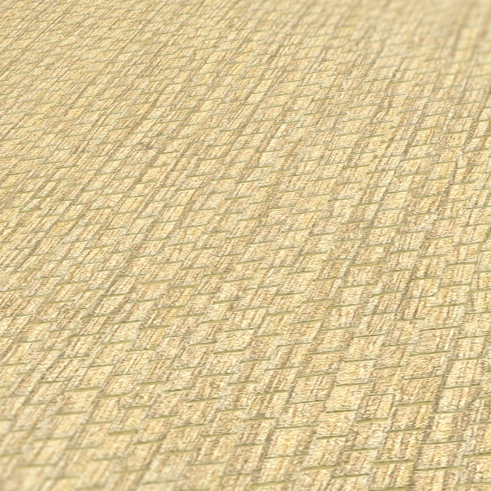             Vliestapete mit Raffia Design – Gelb, Weiß
        