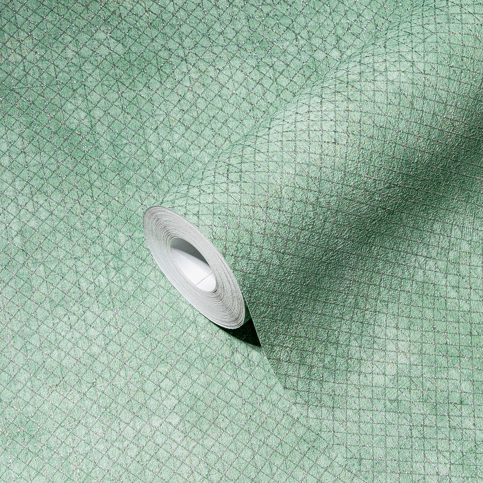             Mintgrüne Tapete Silber Strukturmuster – Metallic, Grün
        