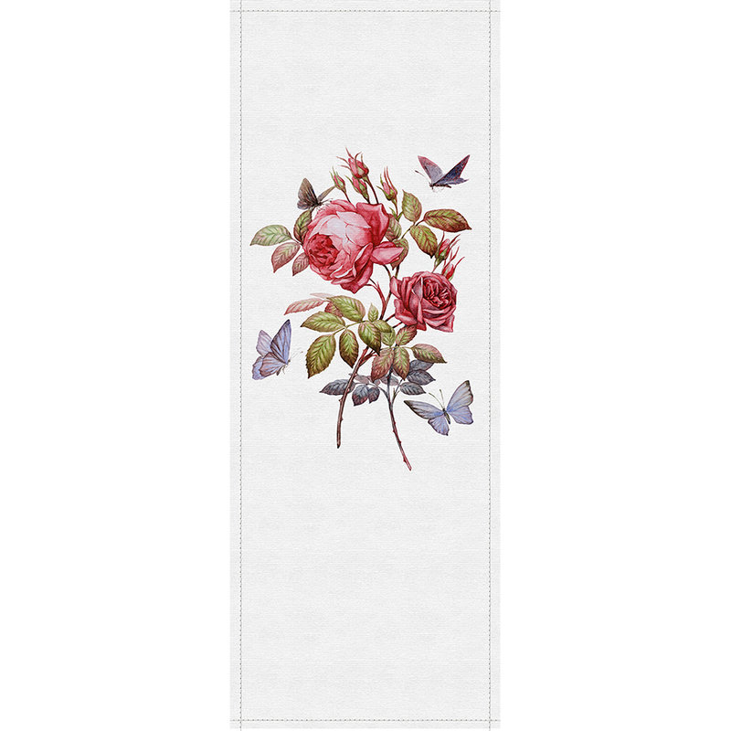 Spring panels 1 - Digitaldruck mit Rosen & Schmetterlingen in gerippter Struktur – Grau, Rot | Perlmutt Glattvlies

