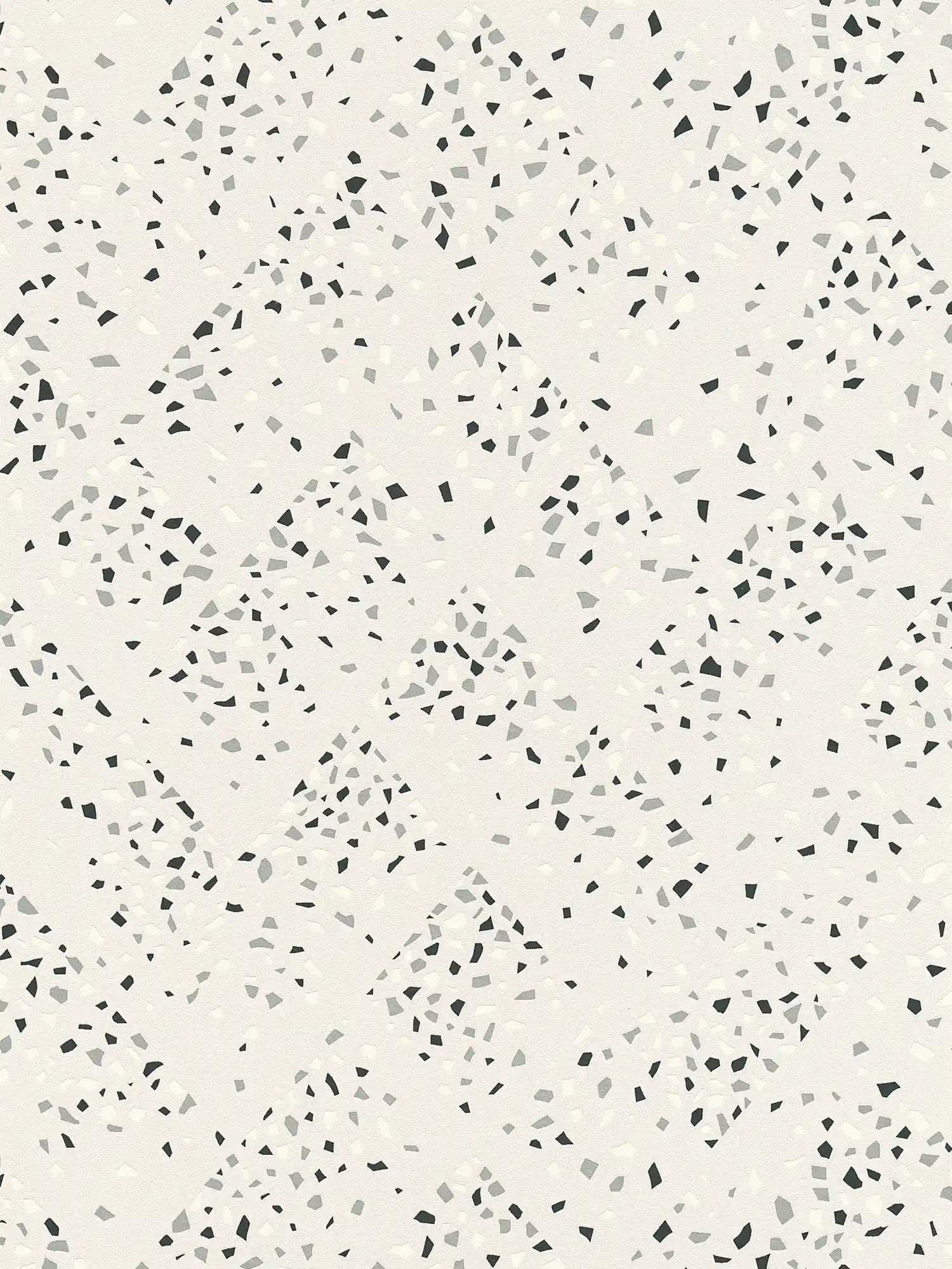 Tapete Terrazzo Muster & Metallic Effekt – Weiß, Schwarz, Silber
