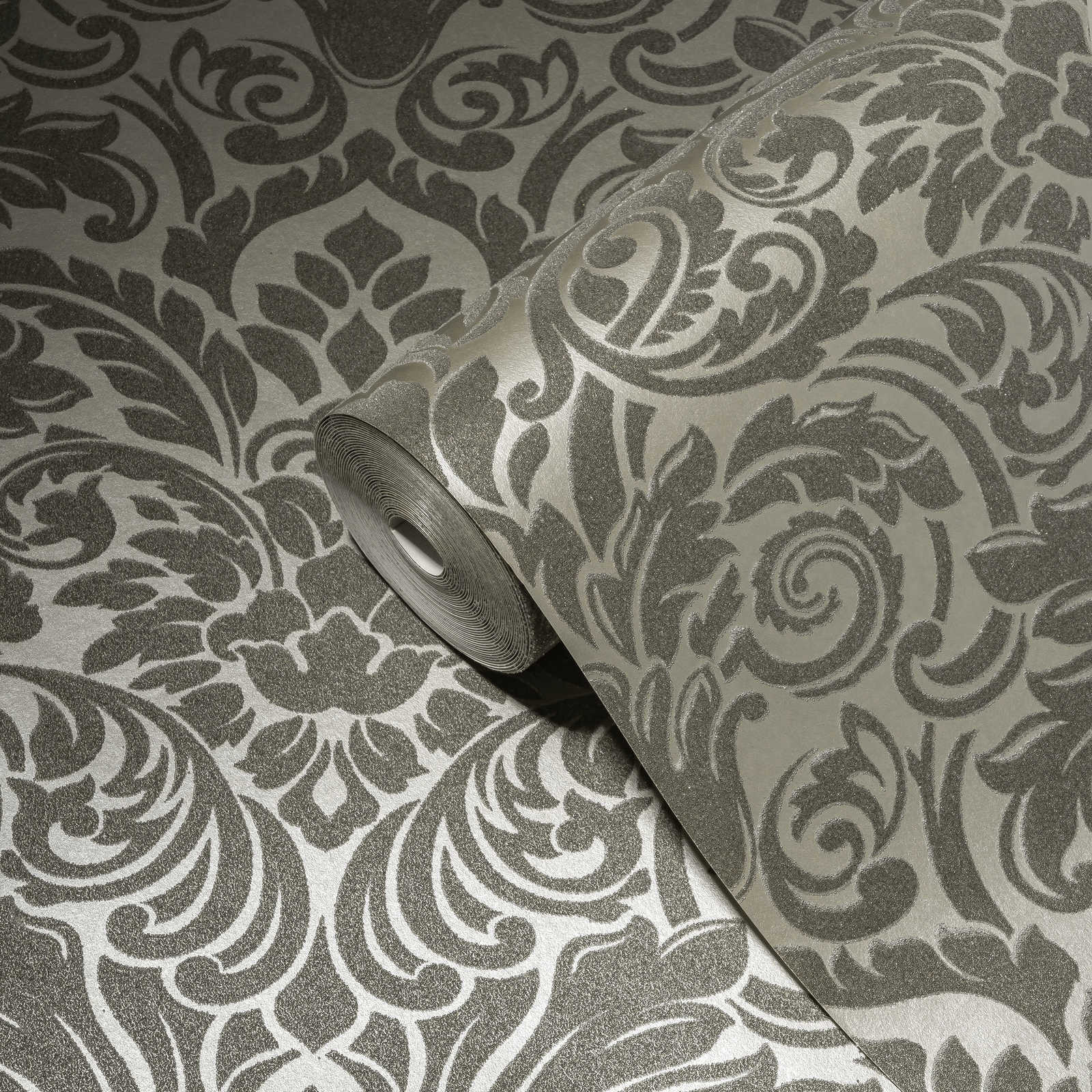            Ornamenttapete Metallic-Effekt & florales Design – Silber, Grau
        