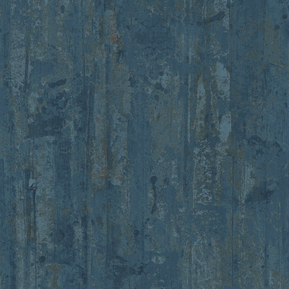             Ethno Tapete mit Strukturmuster in Holzoptik – Blau
        