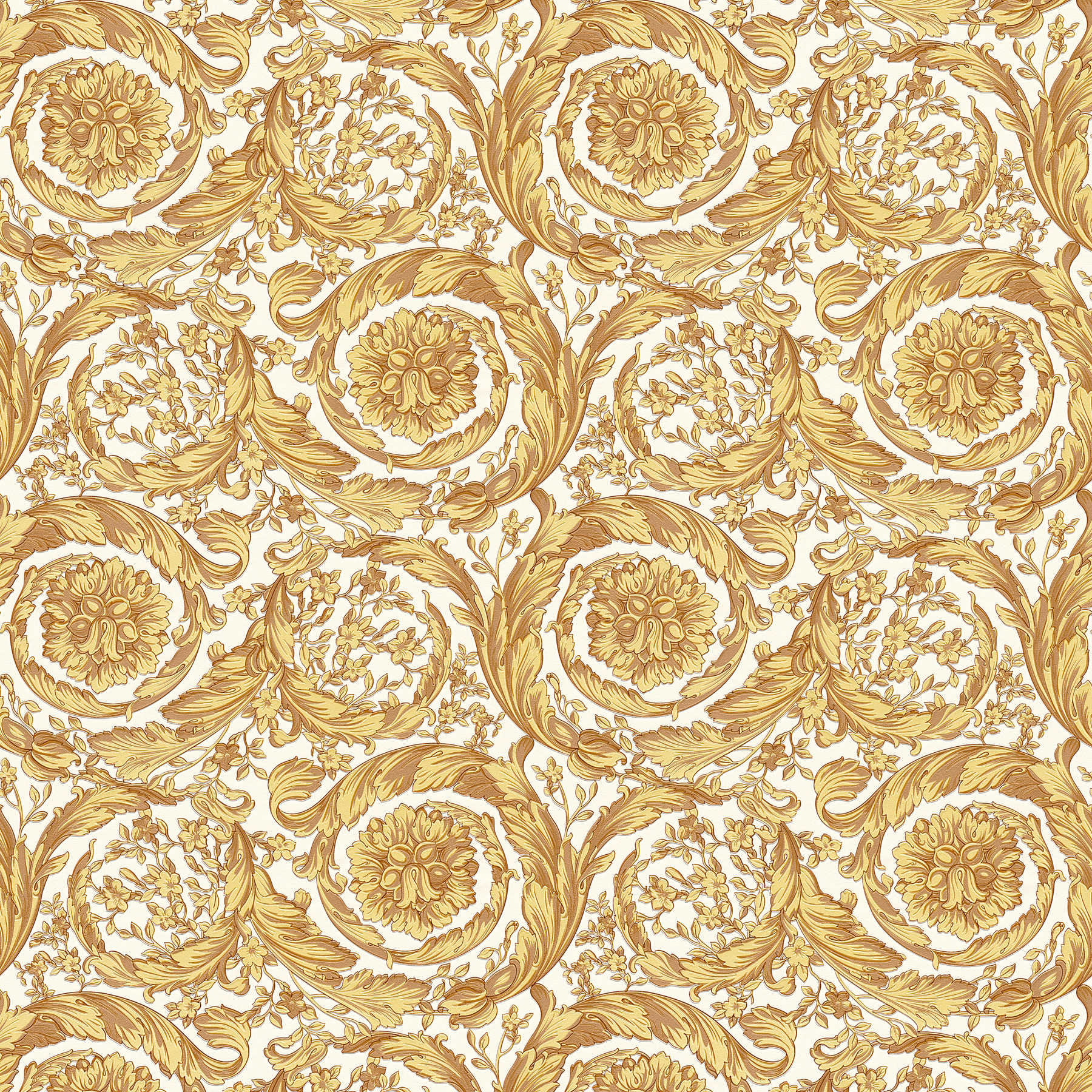         VERSACE Tapete ornamentales Blumenmuster – Gold, Gelb, Beige
    