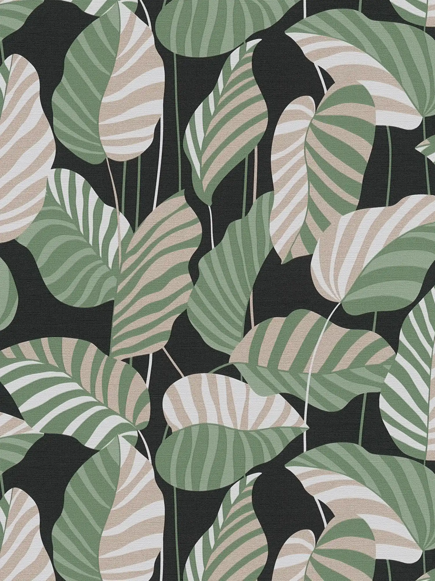 Vliestapete mit Palmblättern in leichtem Glanz – Schwarz, Grün, Gold
