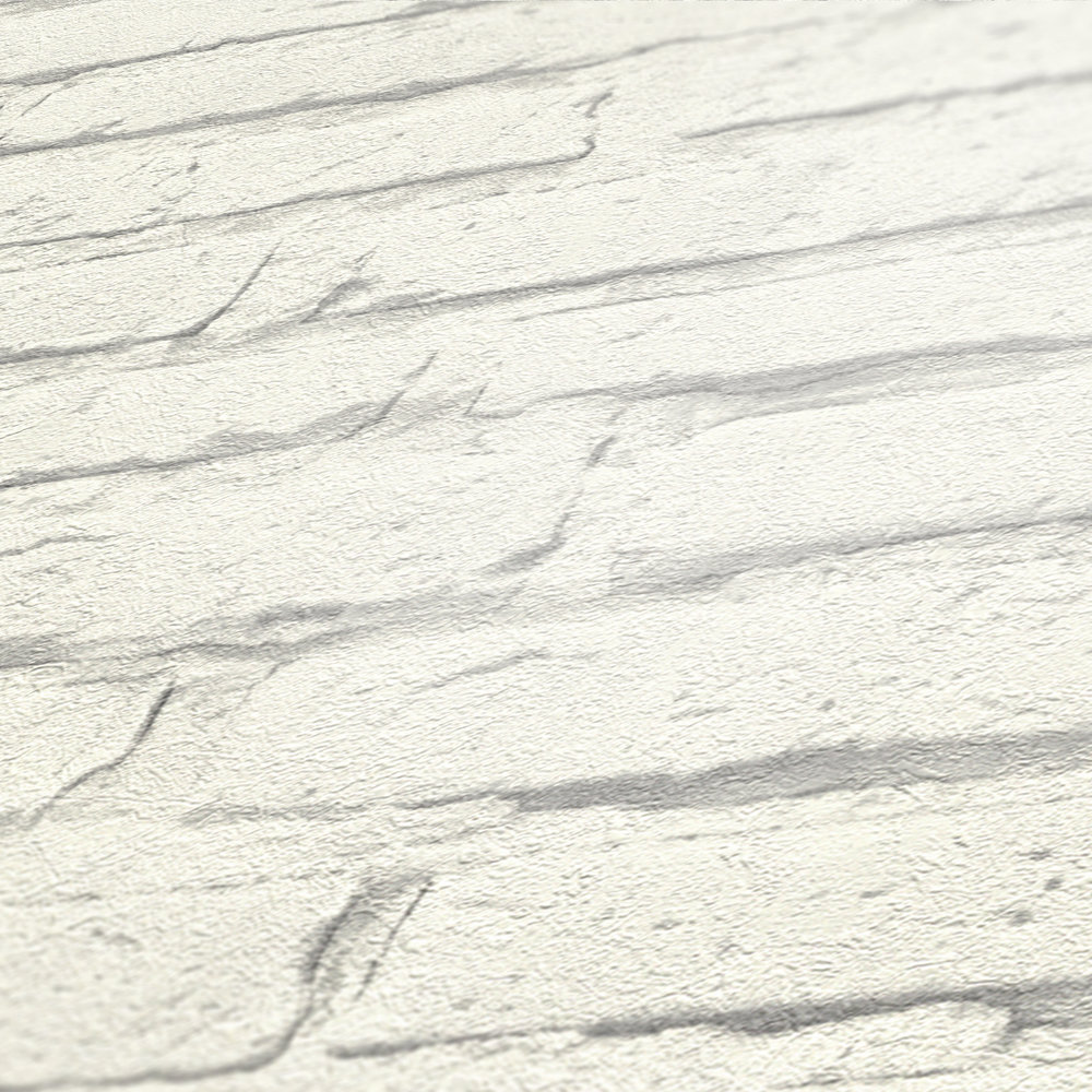             Steintapete, weiße Ziegelwand mit Strukturmuster – Grau, Weiß
        