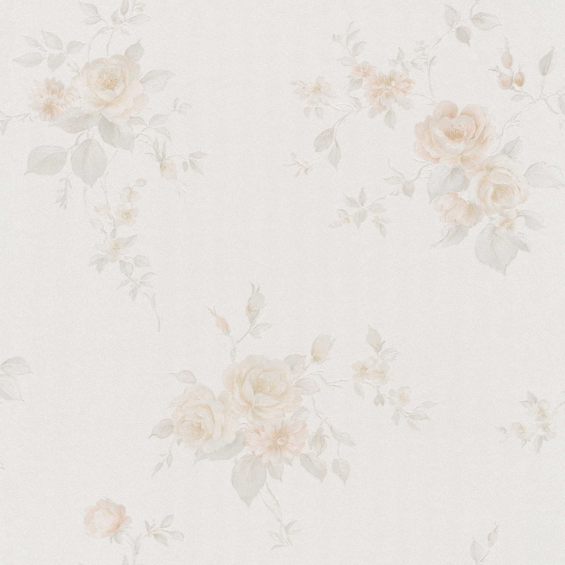 Rosen Tapete Blumenmuster im Landhaus Stil – Creme
