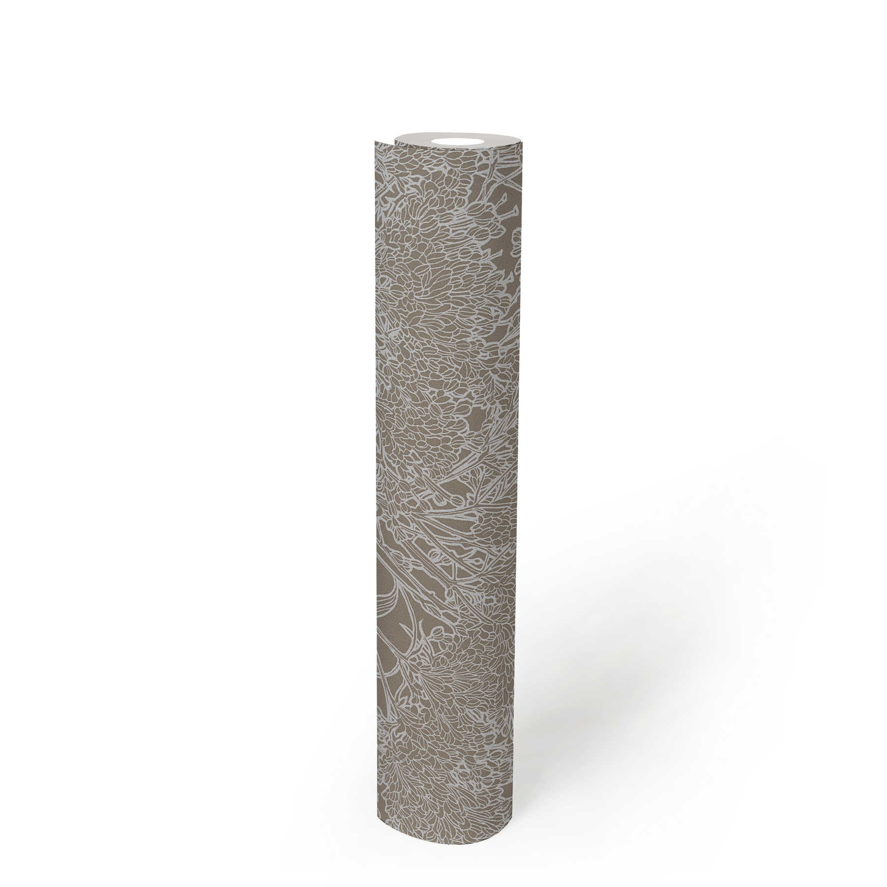             Blumentapete in Grau mit Silber Metallic Effekt – Grau, Silber
        