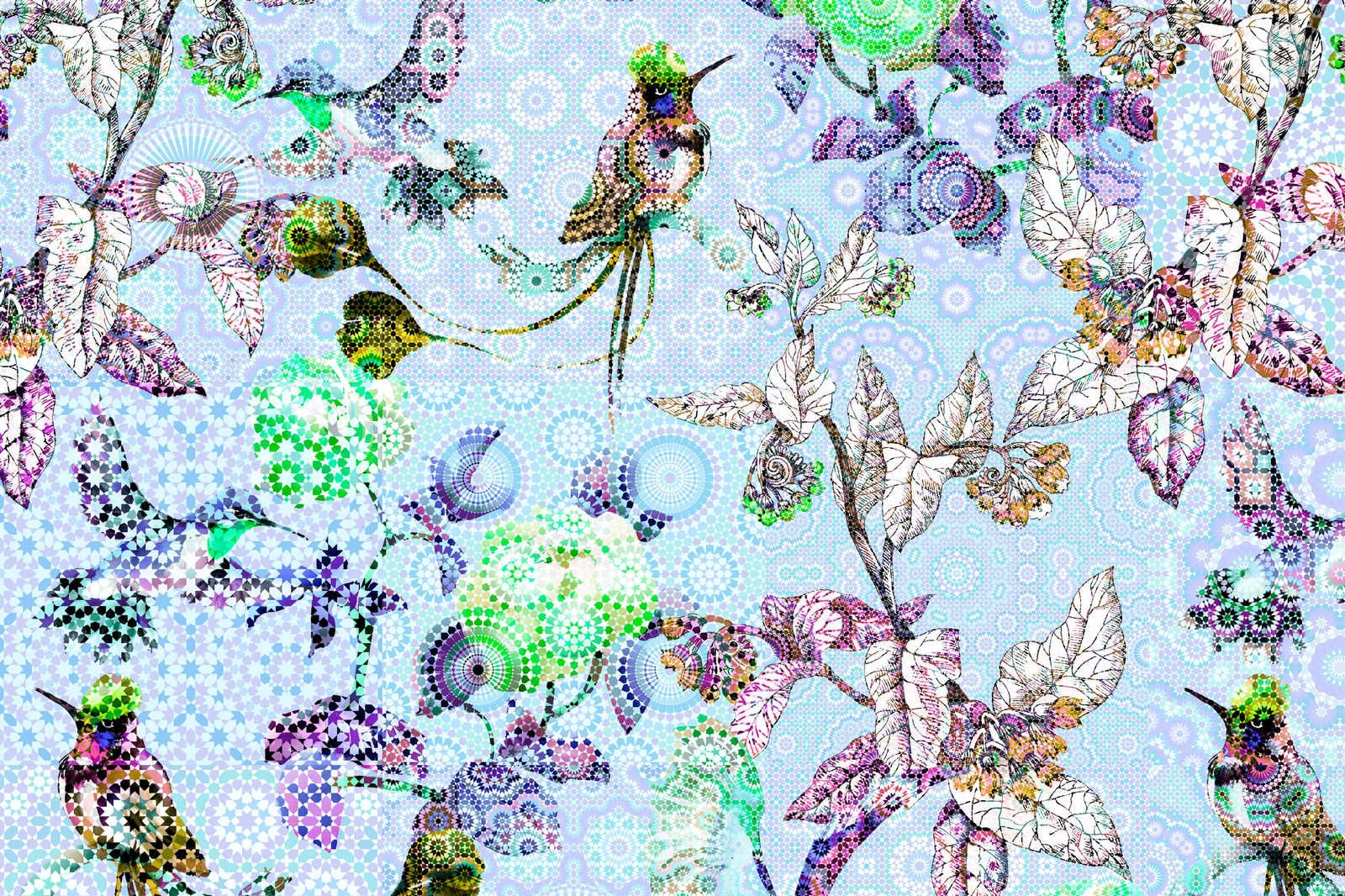             Leinwandbild Blumen & Vögel im Mosaik Stil – 1,20 m x 0,80 m
        