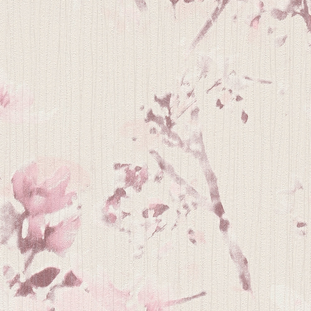             Blumentapete in zarten Pastellfarben – Violett, Grau
        