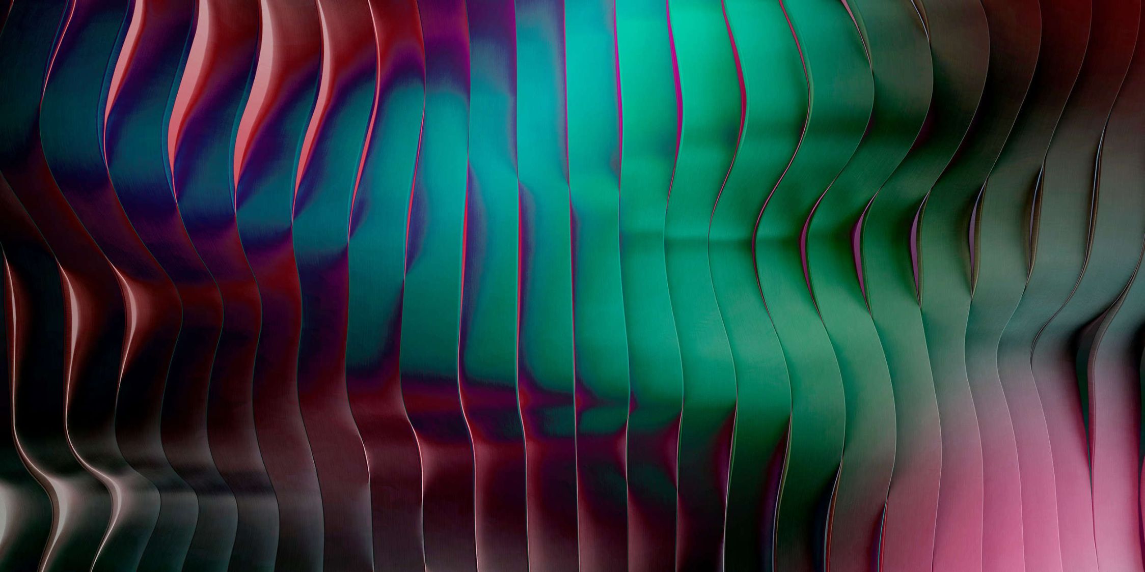             solaris 2 - Moderne Fototapete mit wellenförmiger Architektur – Neonfarben | Glattes, leicht perlmutt-schimmerndes Vlies
        