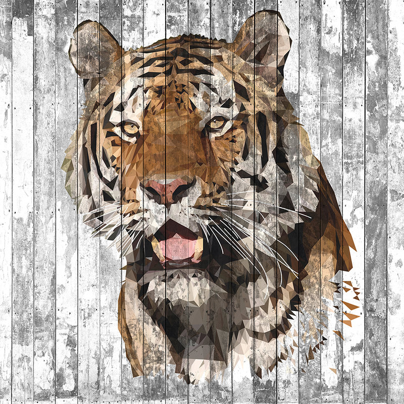 Tiger-Fototapete im Polygon-Stil für Jugendzimmer – Braun, Grau, Weiß
