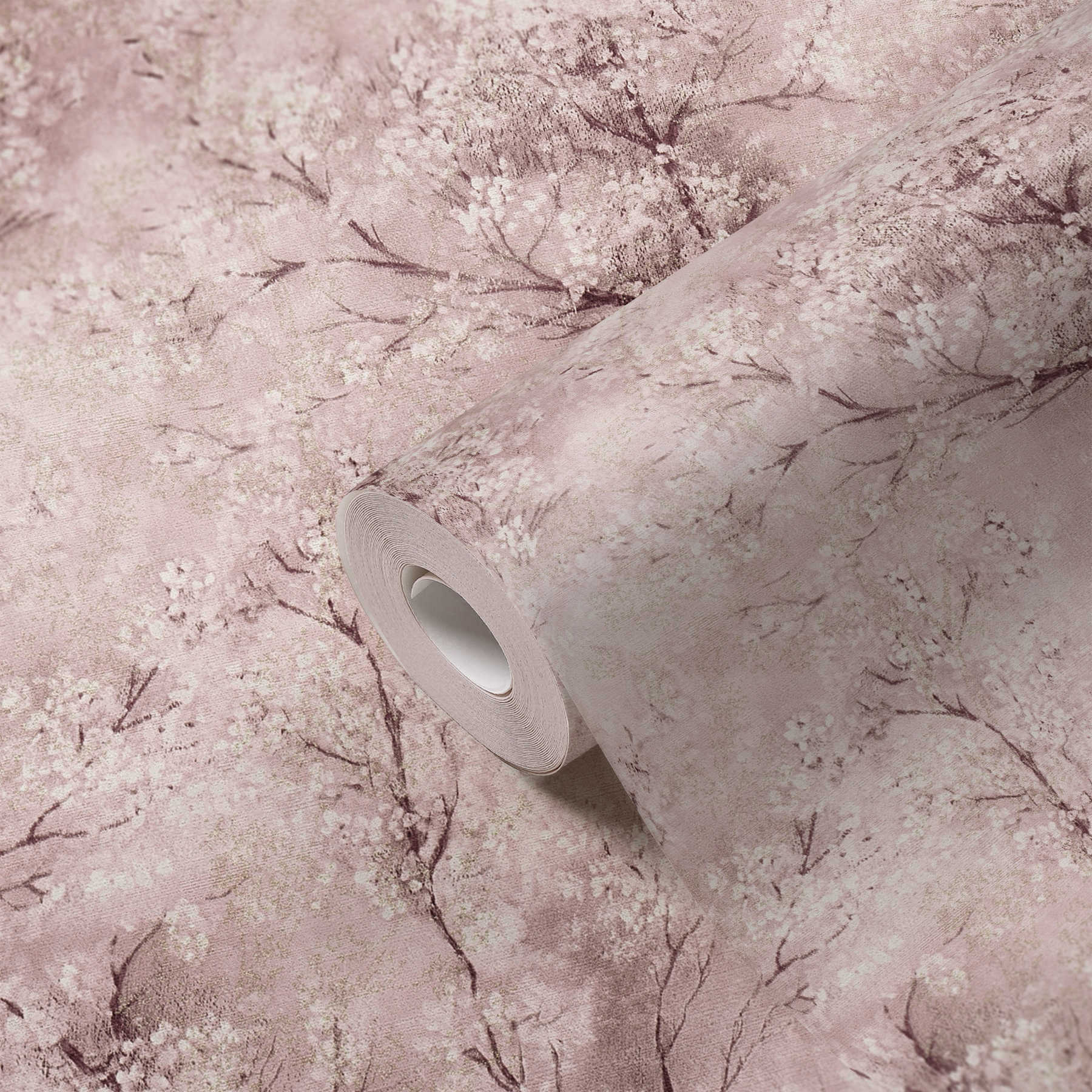             Tapete Kirschblüten Glitzer-Effekt – Rosa, Braun, Weiß
        